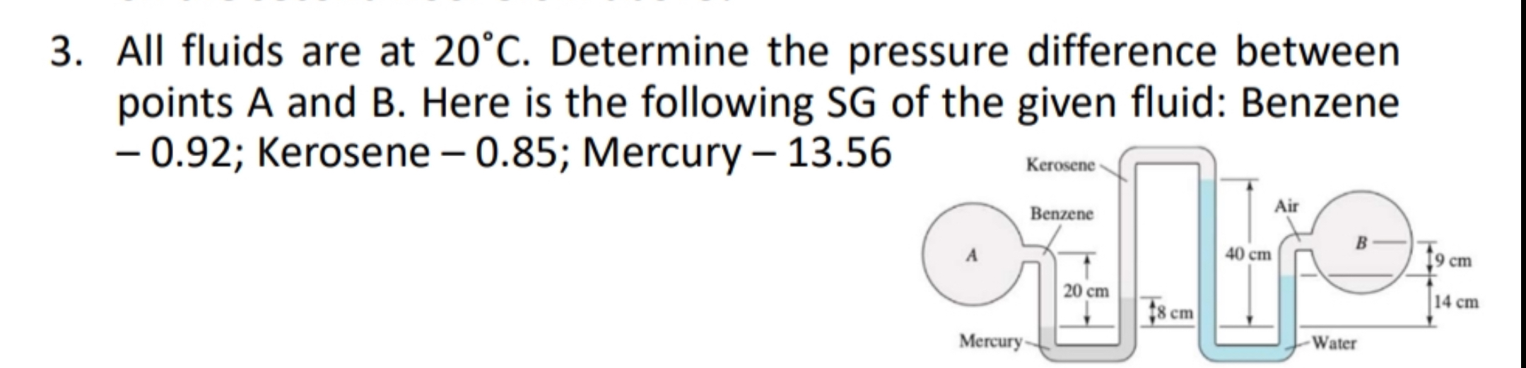 All fluids are at 2 0 C . Determine the pressure