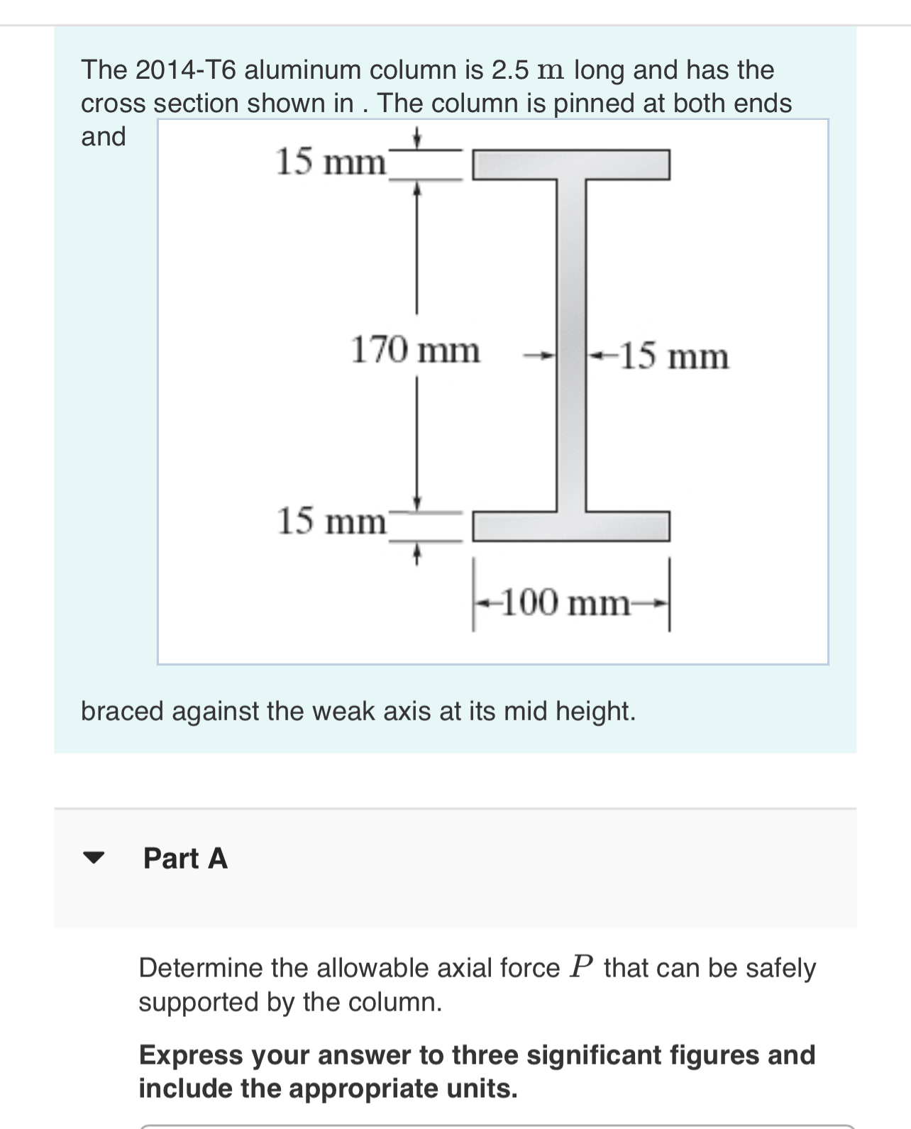 The 2 0 1 4 - T 6 aluminum column is 2 . 5 m long