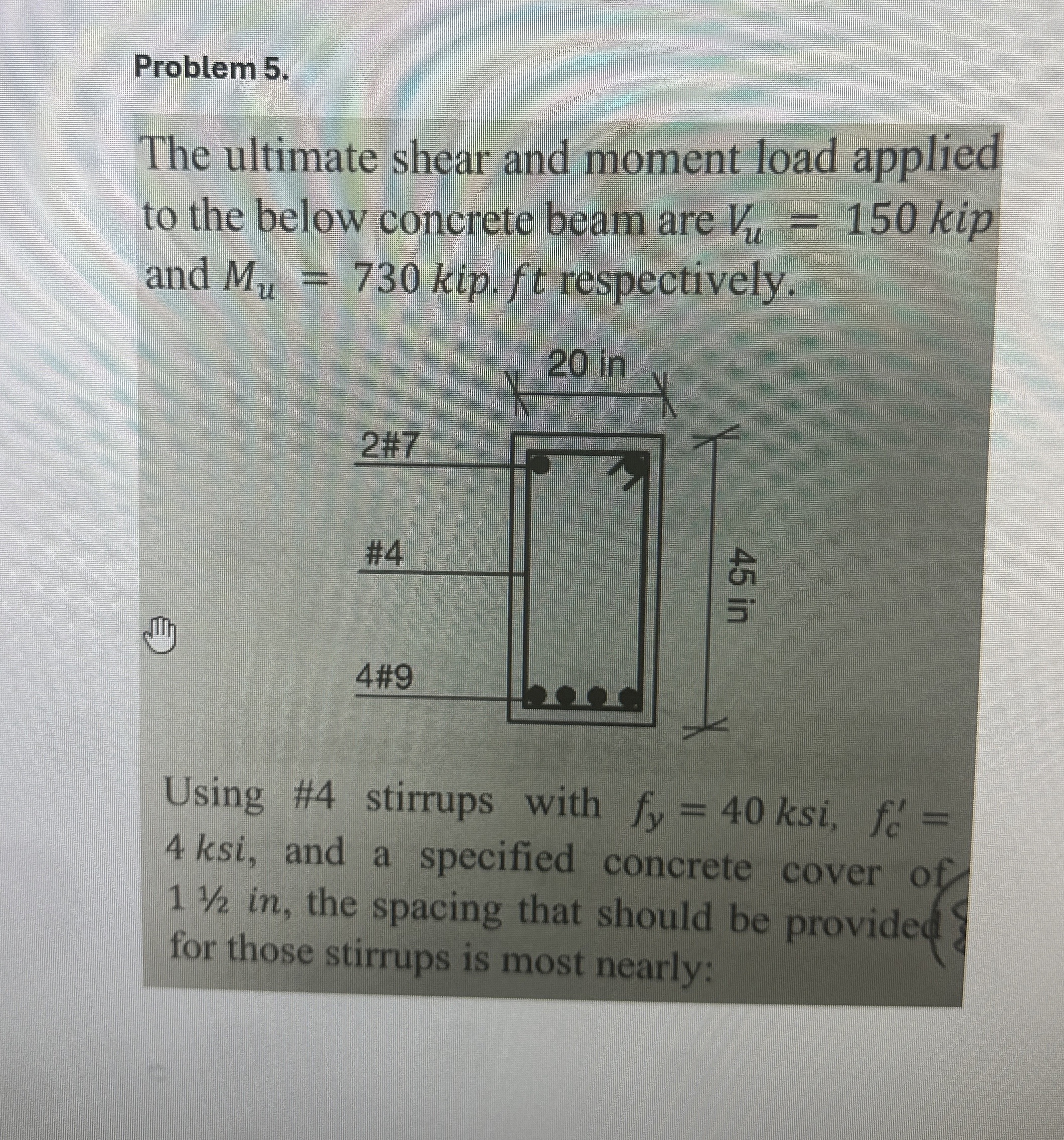 Problem 5 . The ultimate shear and moment load