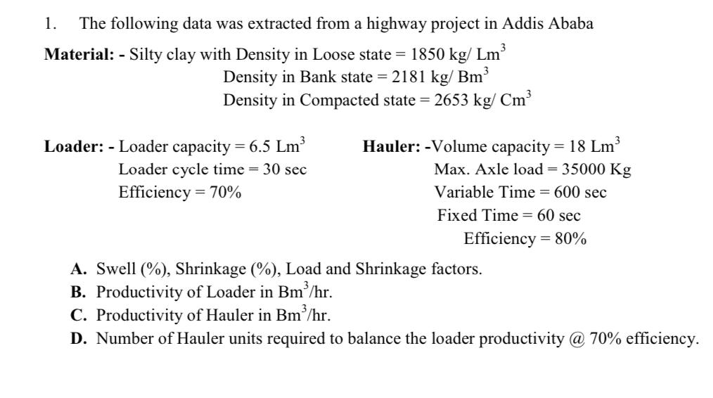 The following data was extracted from a highway