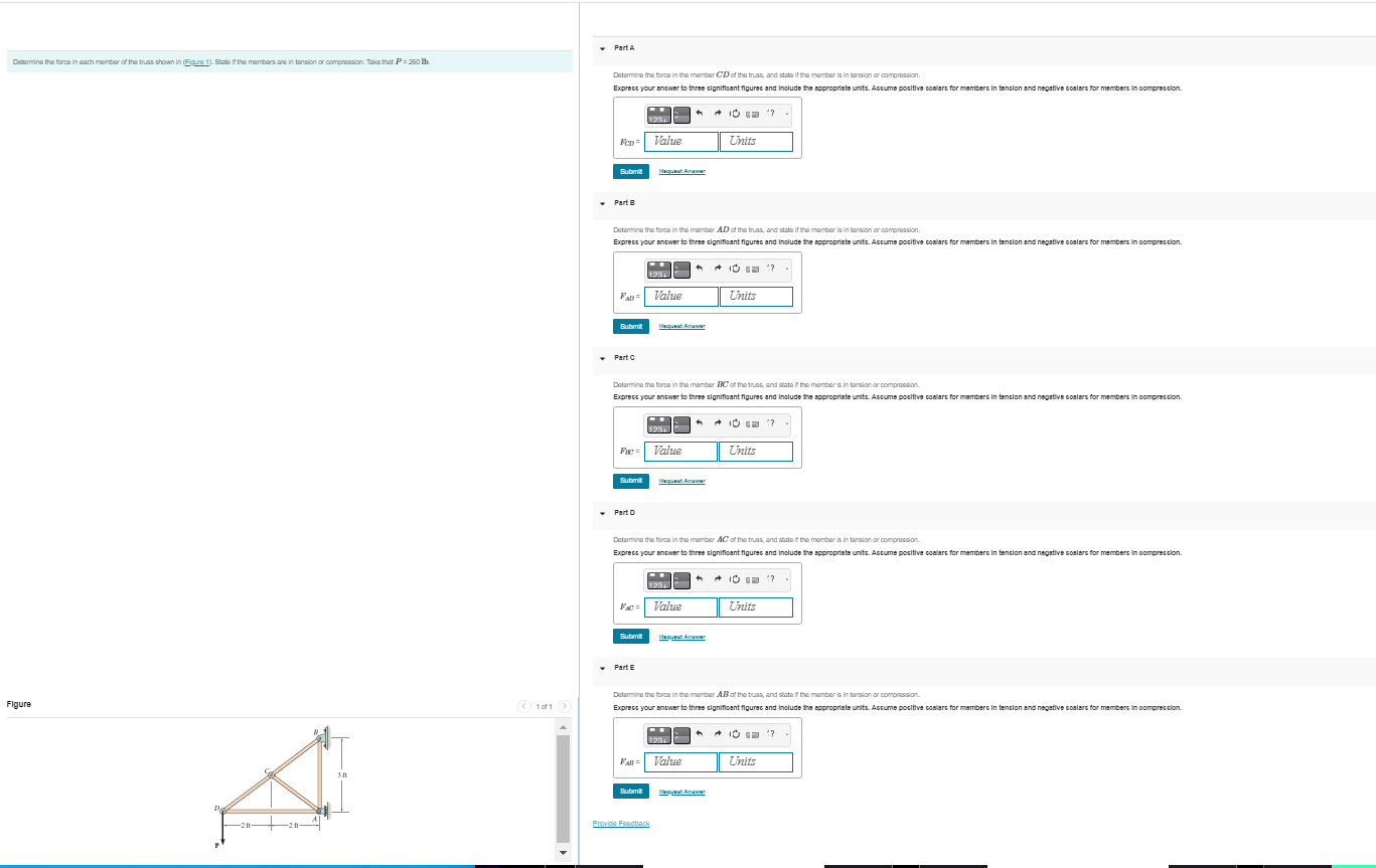 Detarmine the fores in the member C D of the