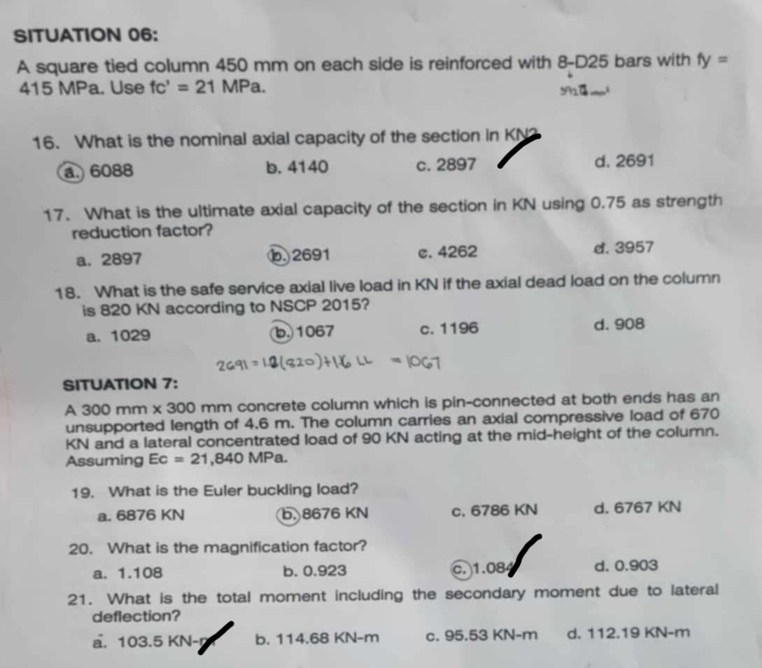 SITUATION 0 6 : A square tied column 4 5 0 mm on