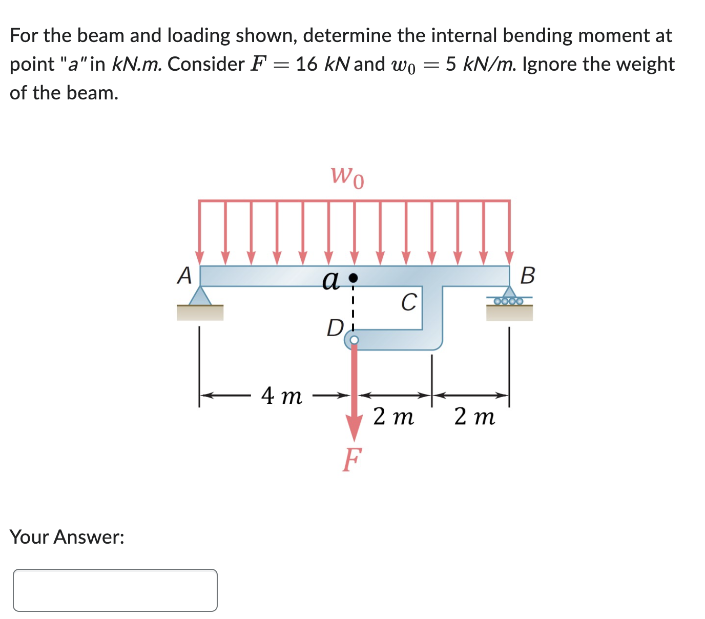 For the beam and loading shown, determine the