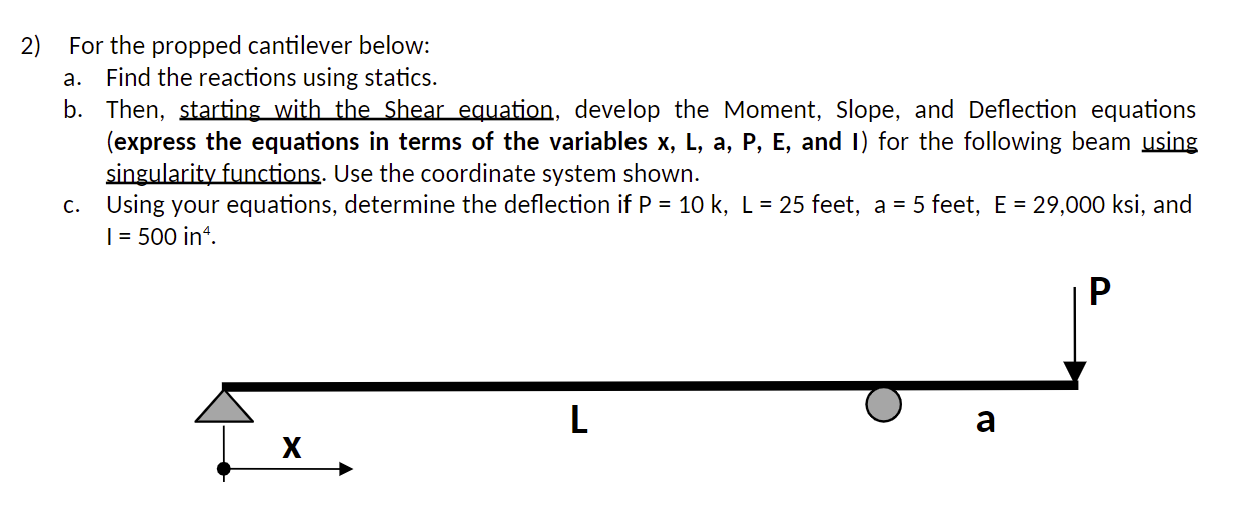 For the propped cantilever below: a . Find the
