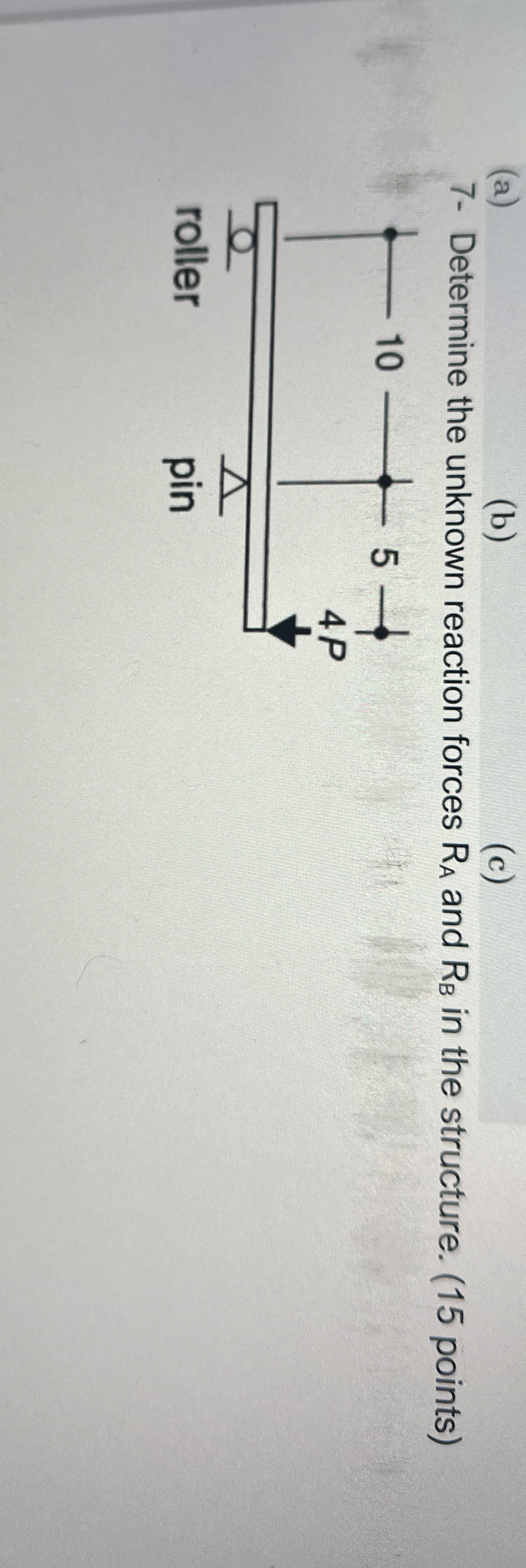 Determine the unknown reaction forces R A and R B