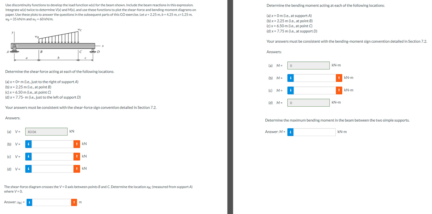 Determine the bending moment acting at each of