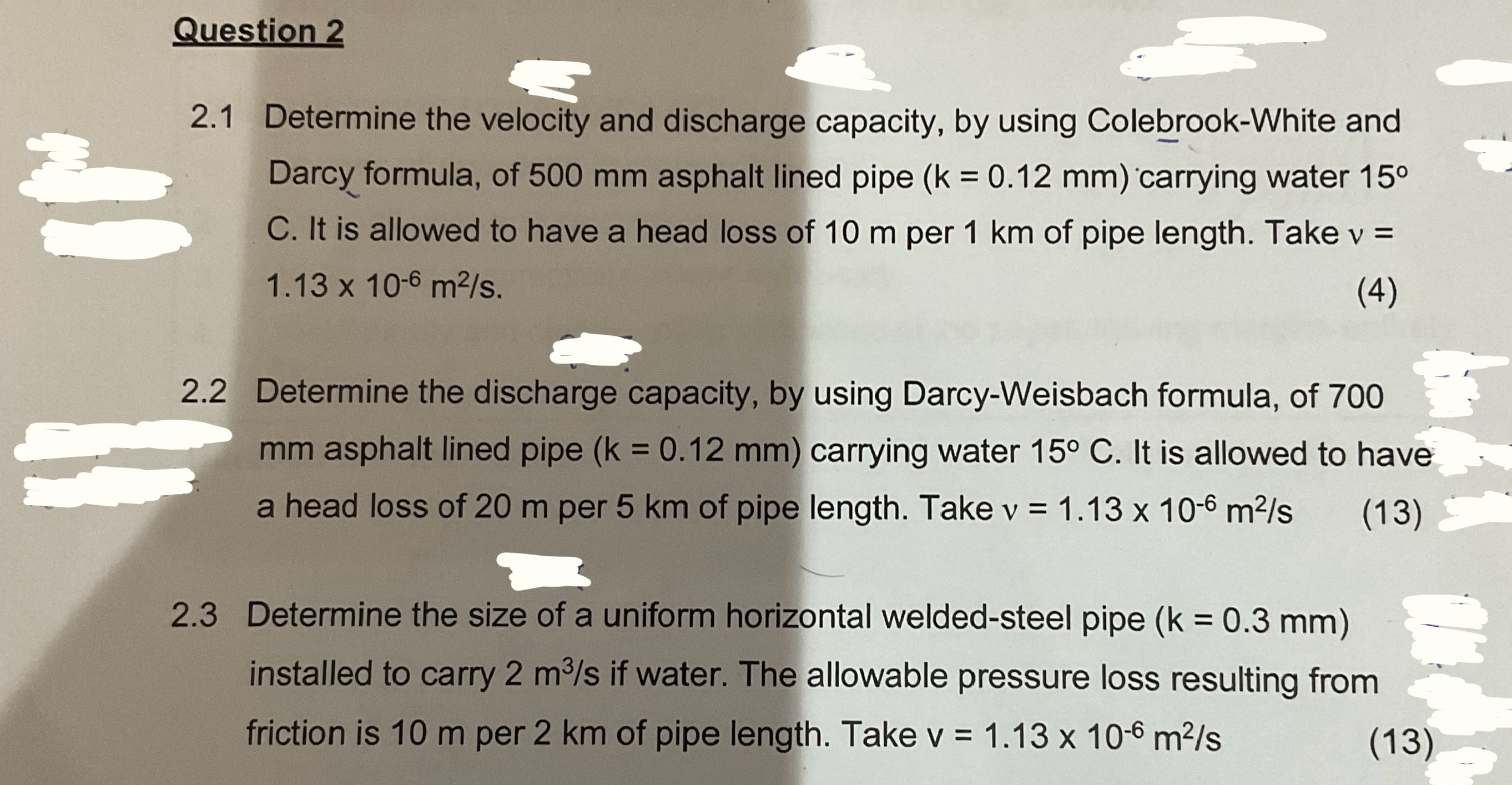 Question 2 2 . 1 Determine the velocity and