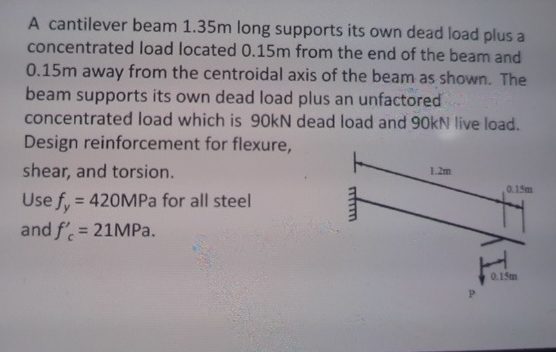 A cantilever beam 1 . 3 5 m long supports its own