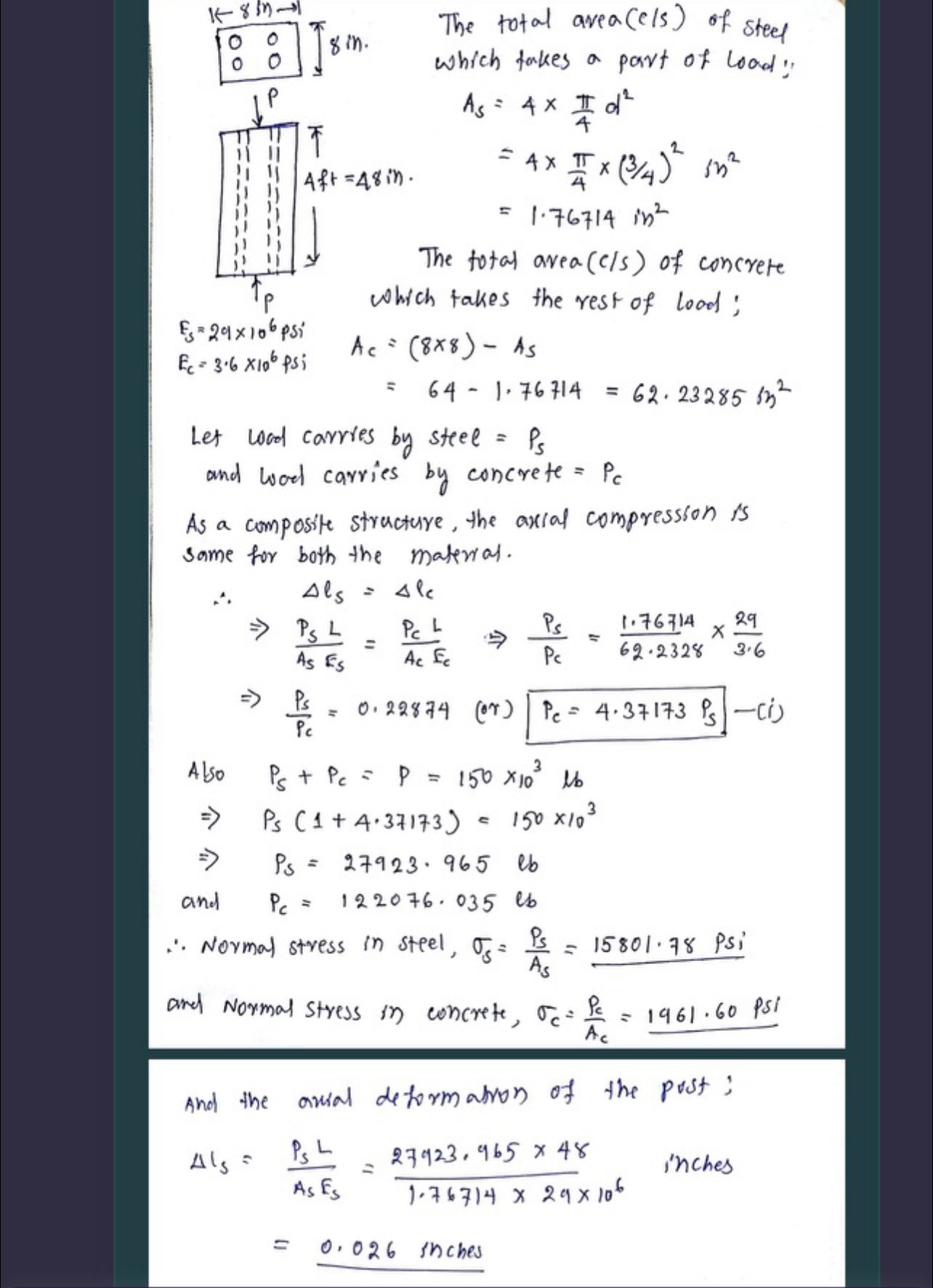 The total area ( c / s ) of steel which takes a