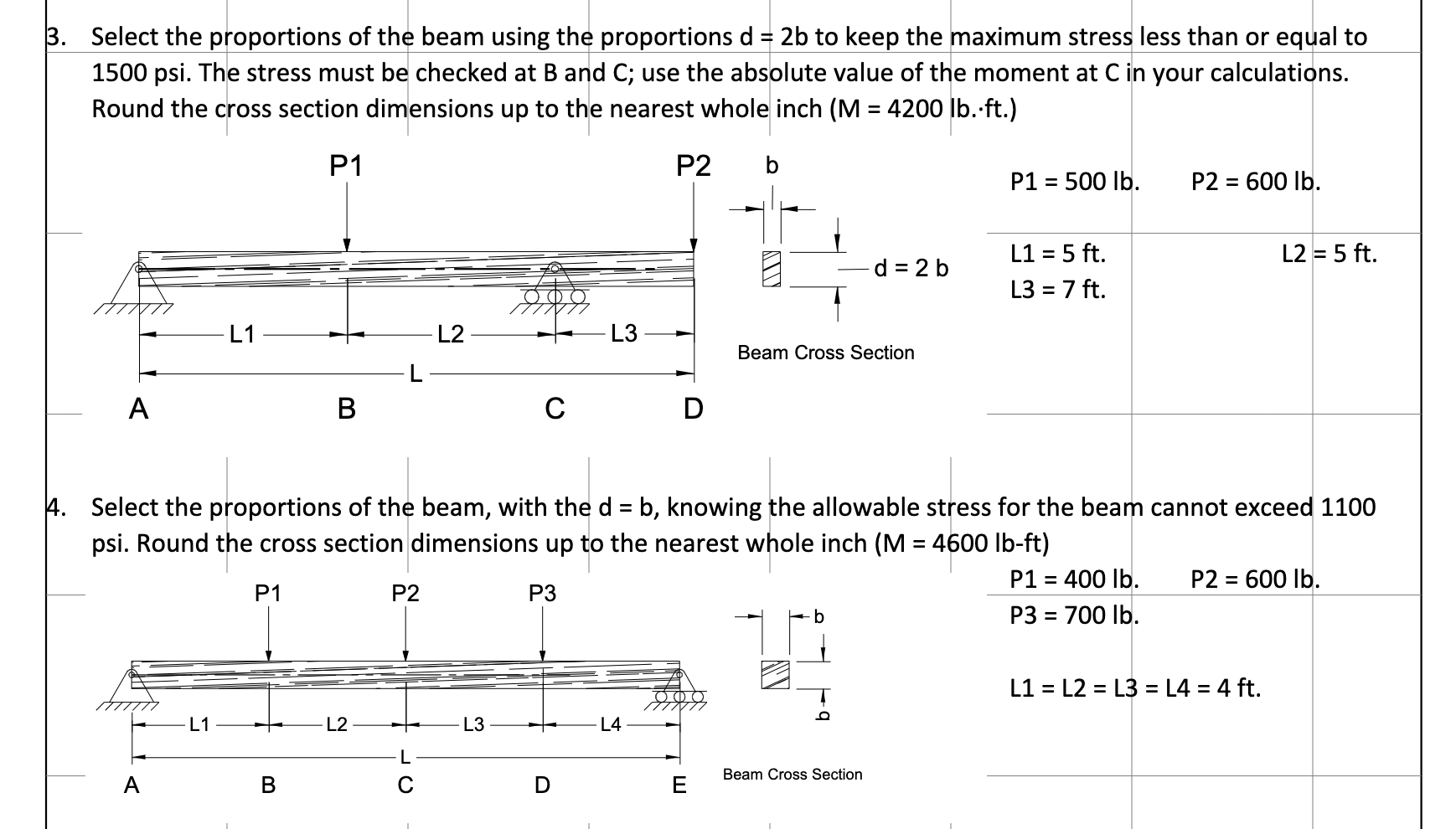 Select the proportions of the beam using the