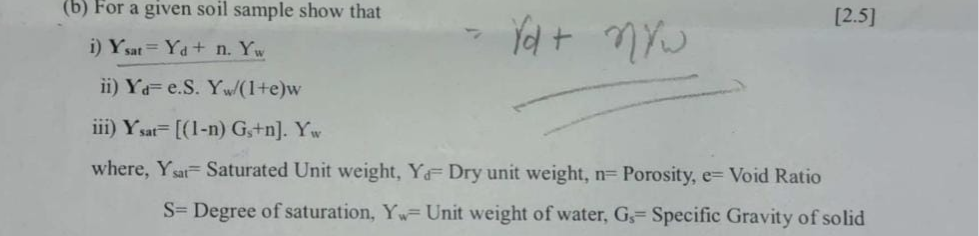 ( b ) For a given soil sample show that i ) Y s a