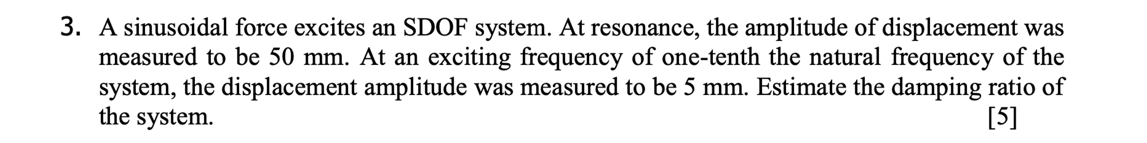 A sinusoidal force excites an SDOF system. At