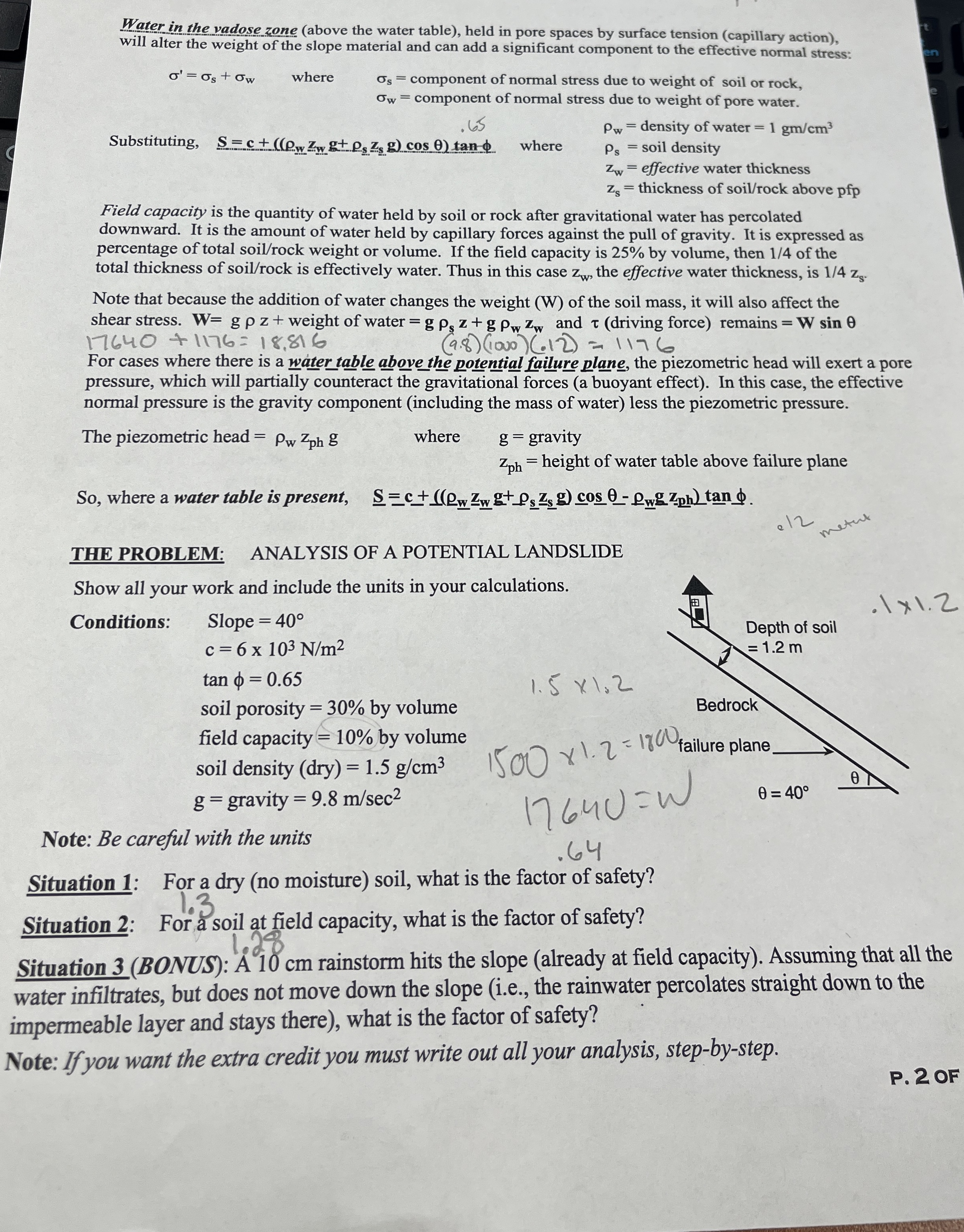 Water in the vadose zone ( above the water table