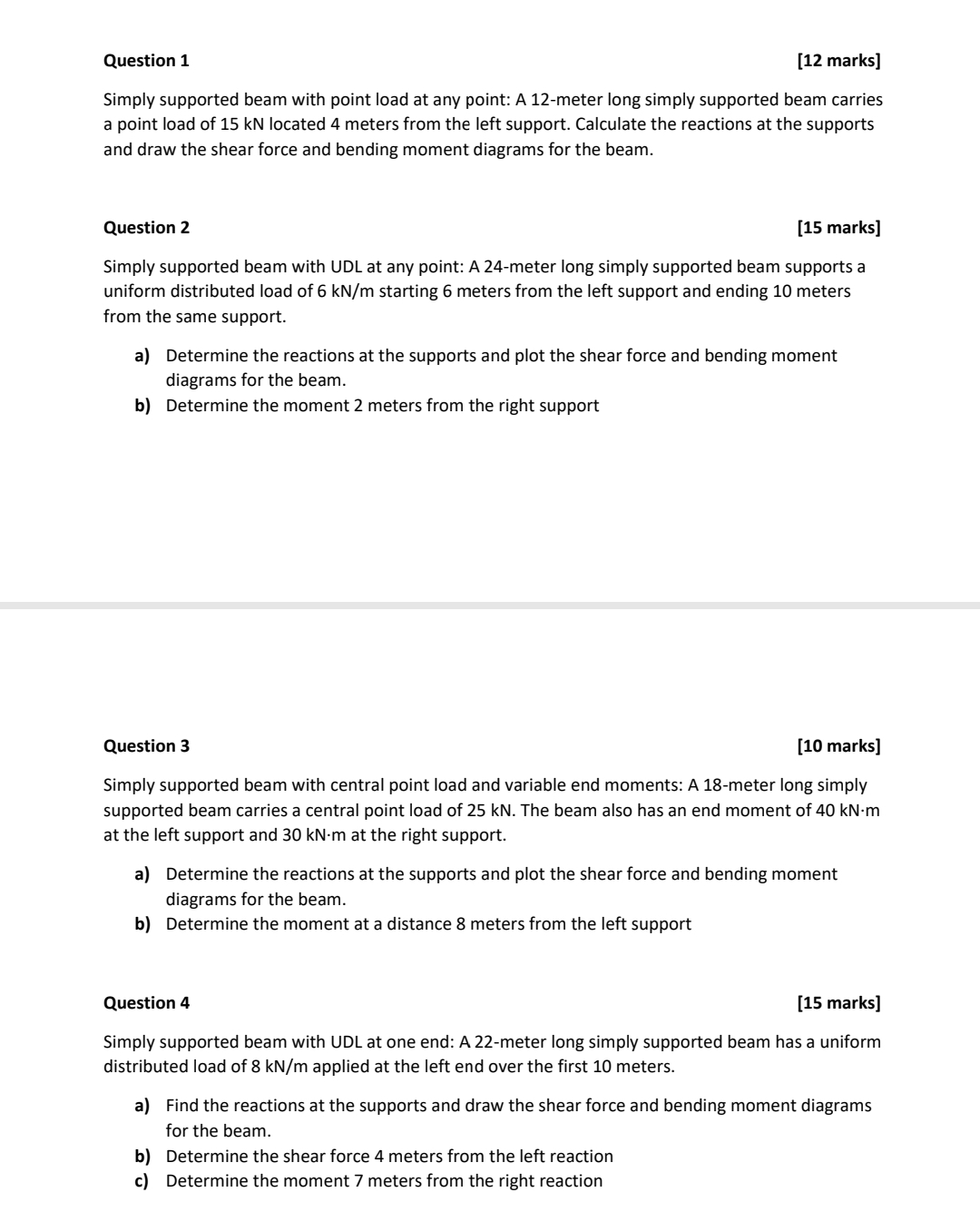 Question 1 [ 1 2 marks ] Simply supported beam