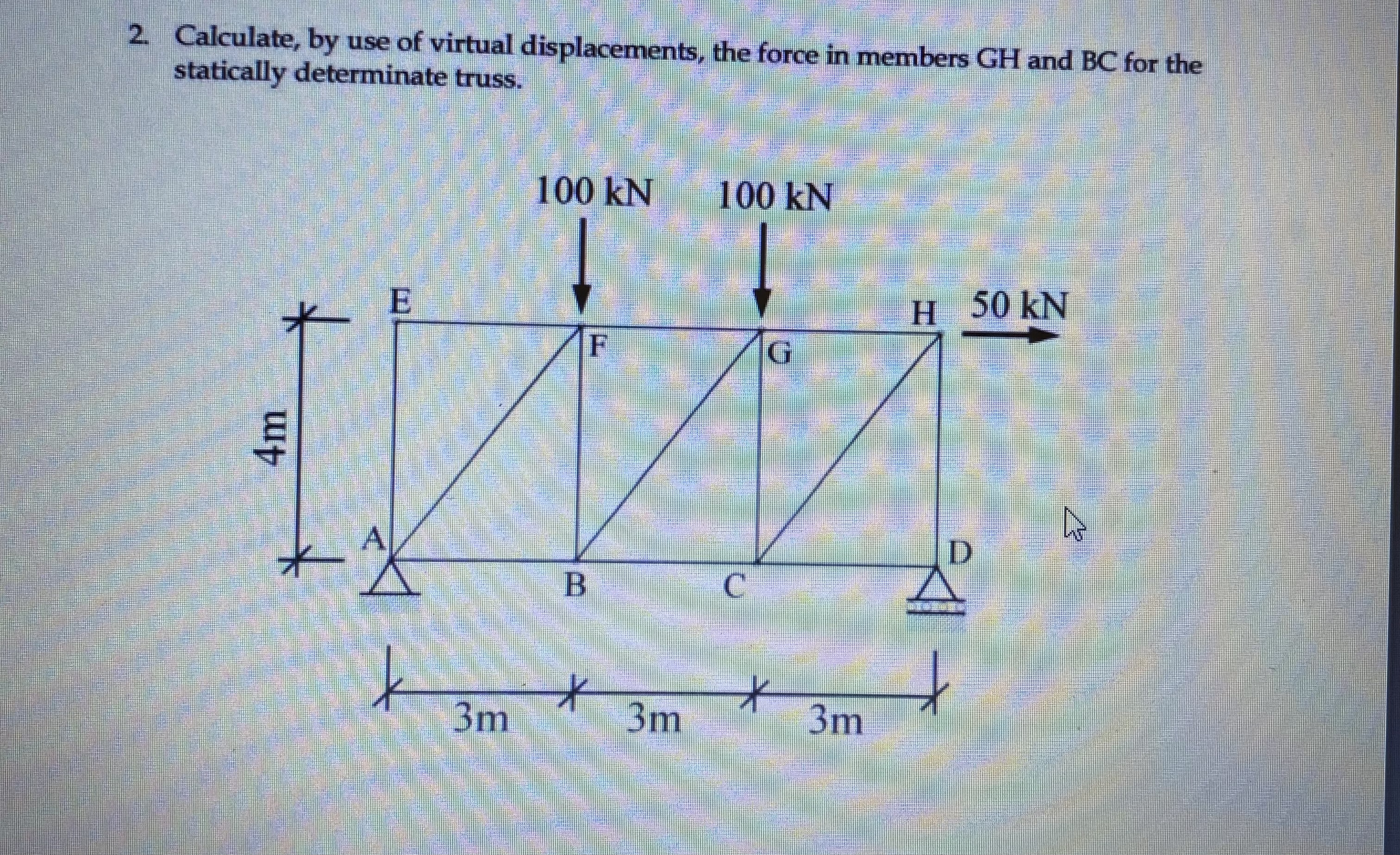 Calculate, by use of virtual displacements, the