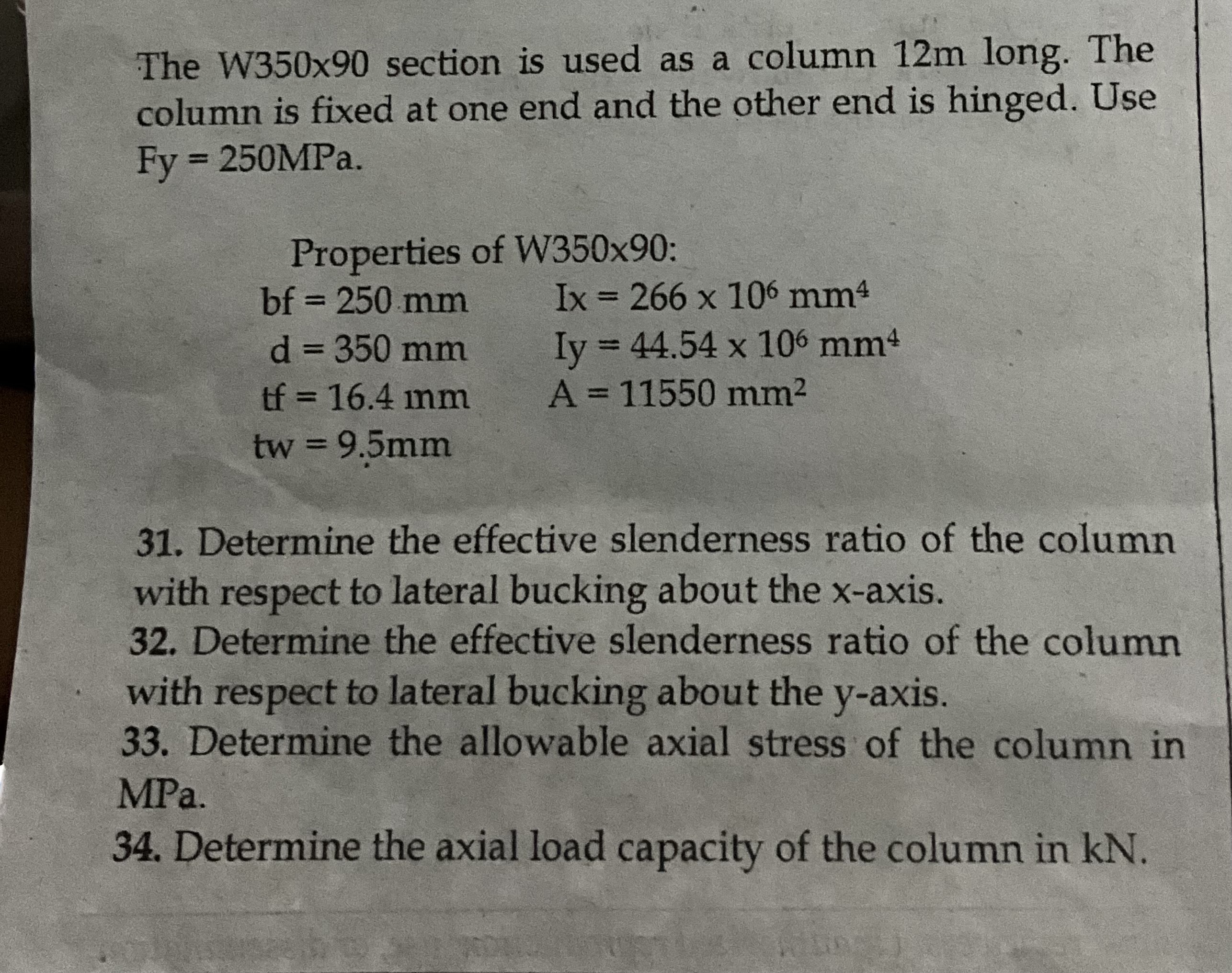 The W 3 5 0 \ times 9 0 section is used as a