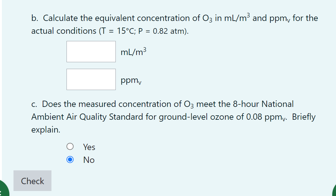 b . Calculate the equivalent concentration of O 3