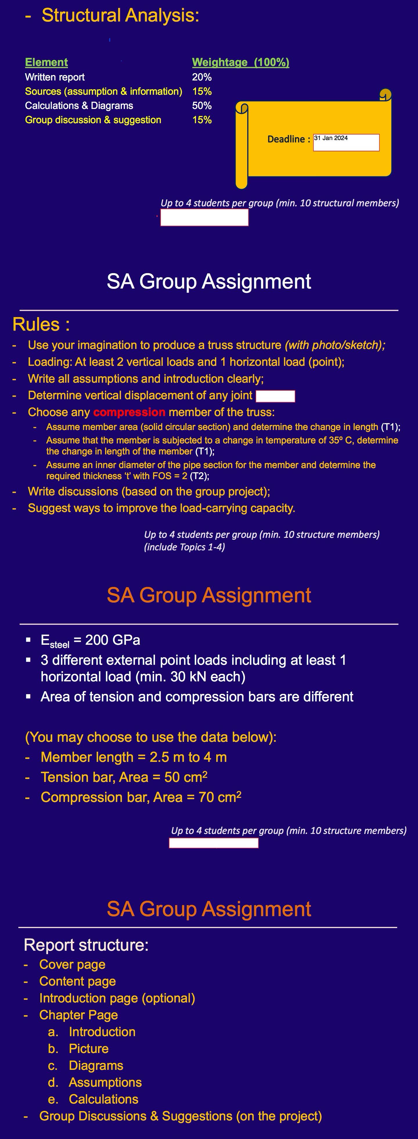 Structural Analysis: Up to 4 students per group (