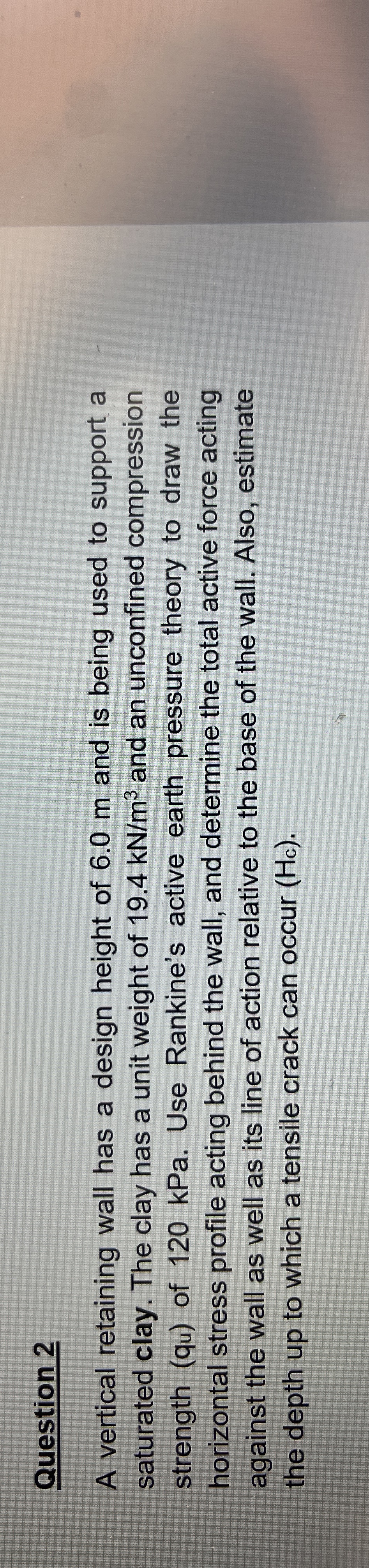 Please use the formulas of Rankines Active