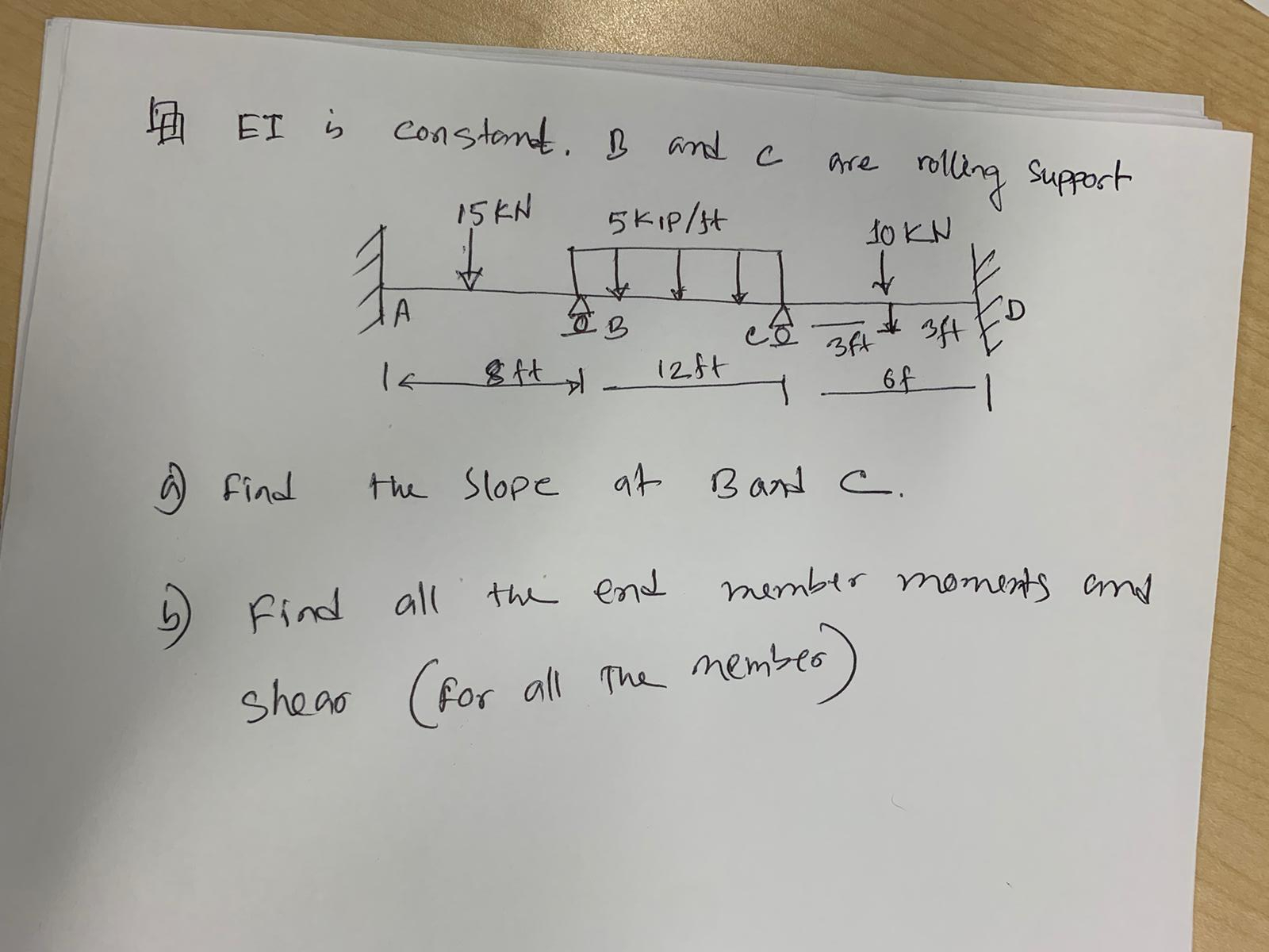Q ) EI is constant. B and C are rolling support a
