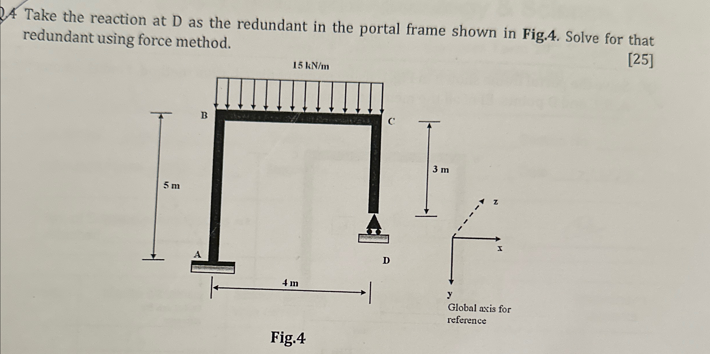 4 Take the reaction at D as the redundant in the