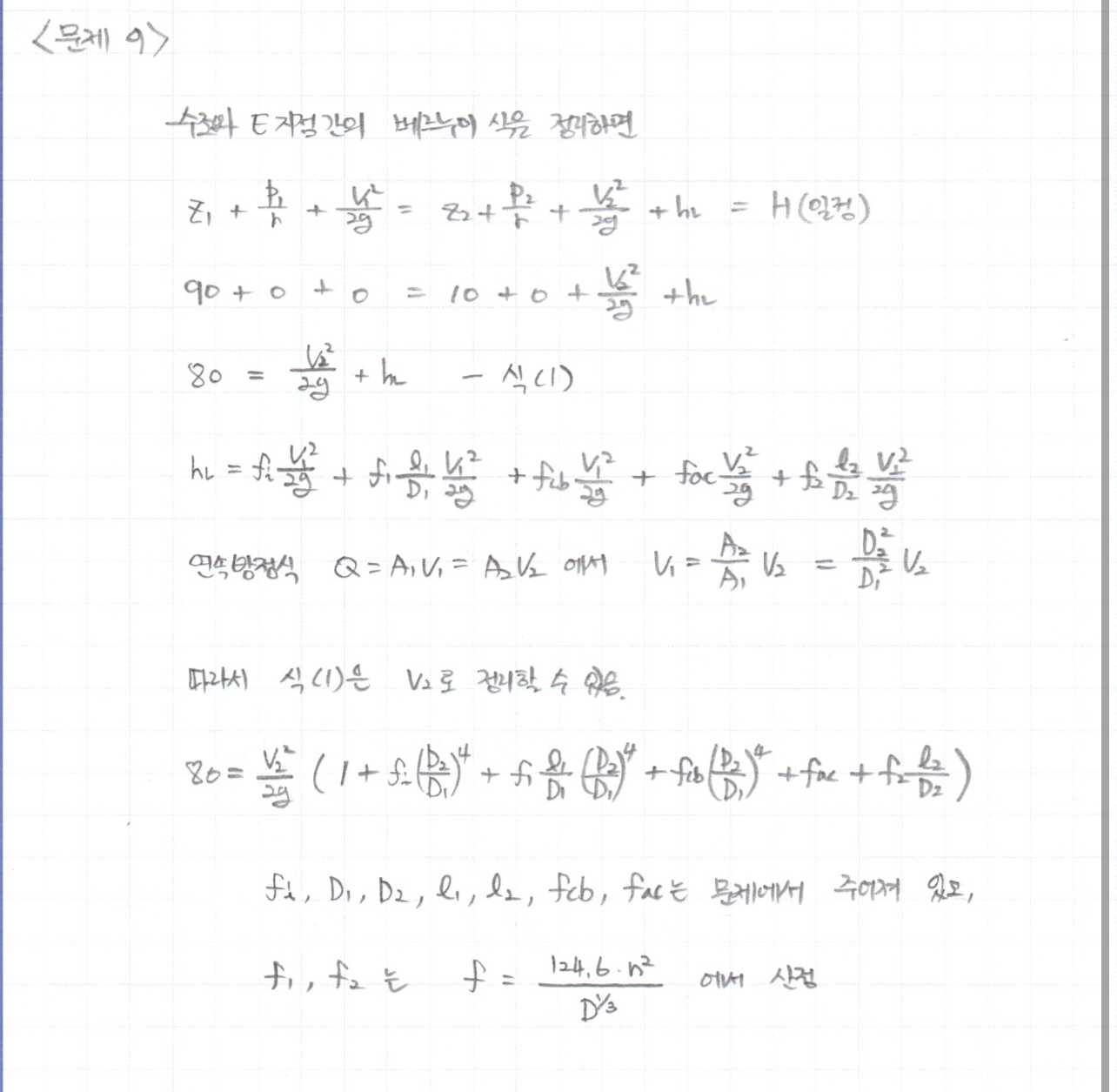 z 1 + p 1 h + V 2 2 g = z 2 + p 2 r + V 2 2 2 g +