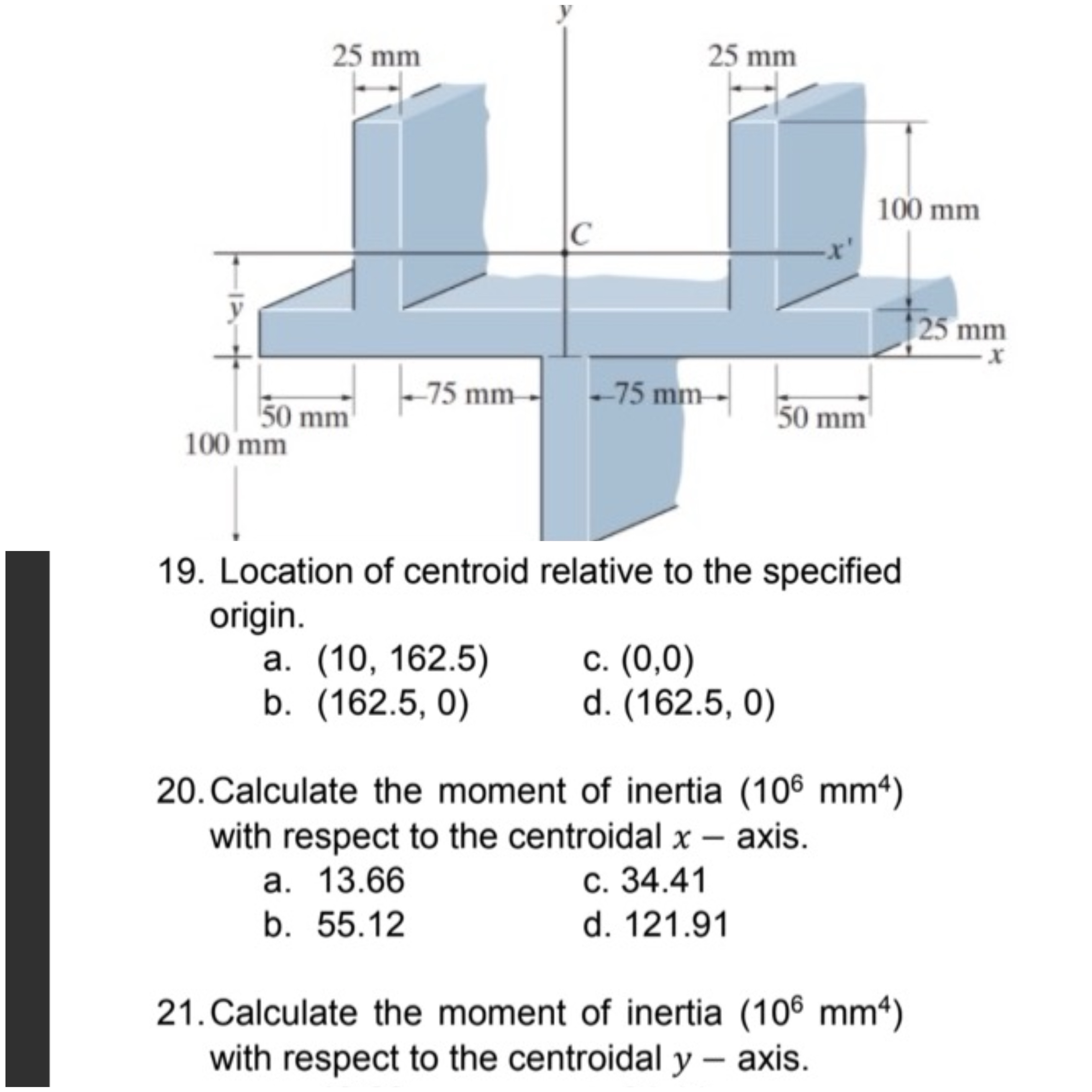 Location of centroid relative to the specified