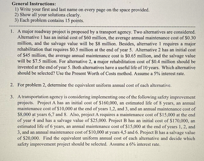 General Instructions: Write your first and last