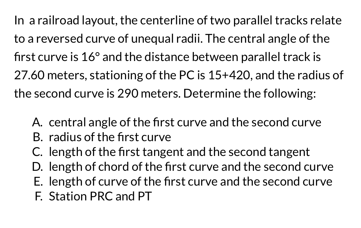 In a railroad layout, the centerline of two