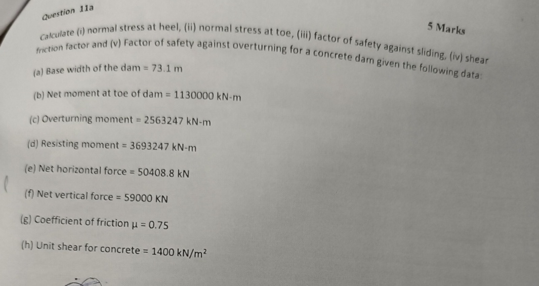 Question 1 1 a Calculate ( i ) normal stress at