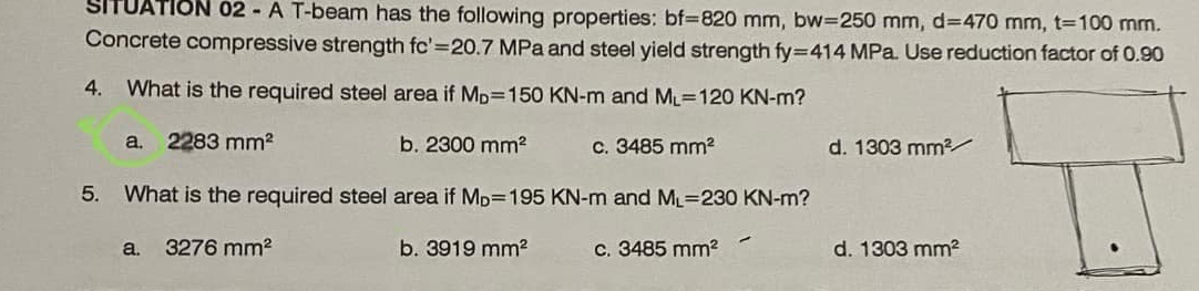 SITUATION 0 2 - A T - beam has the following