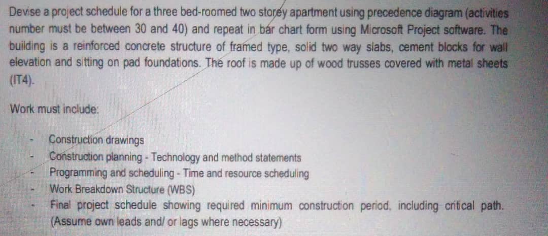 Devise a project schedule for a three bed -