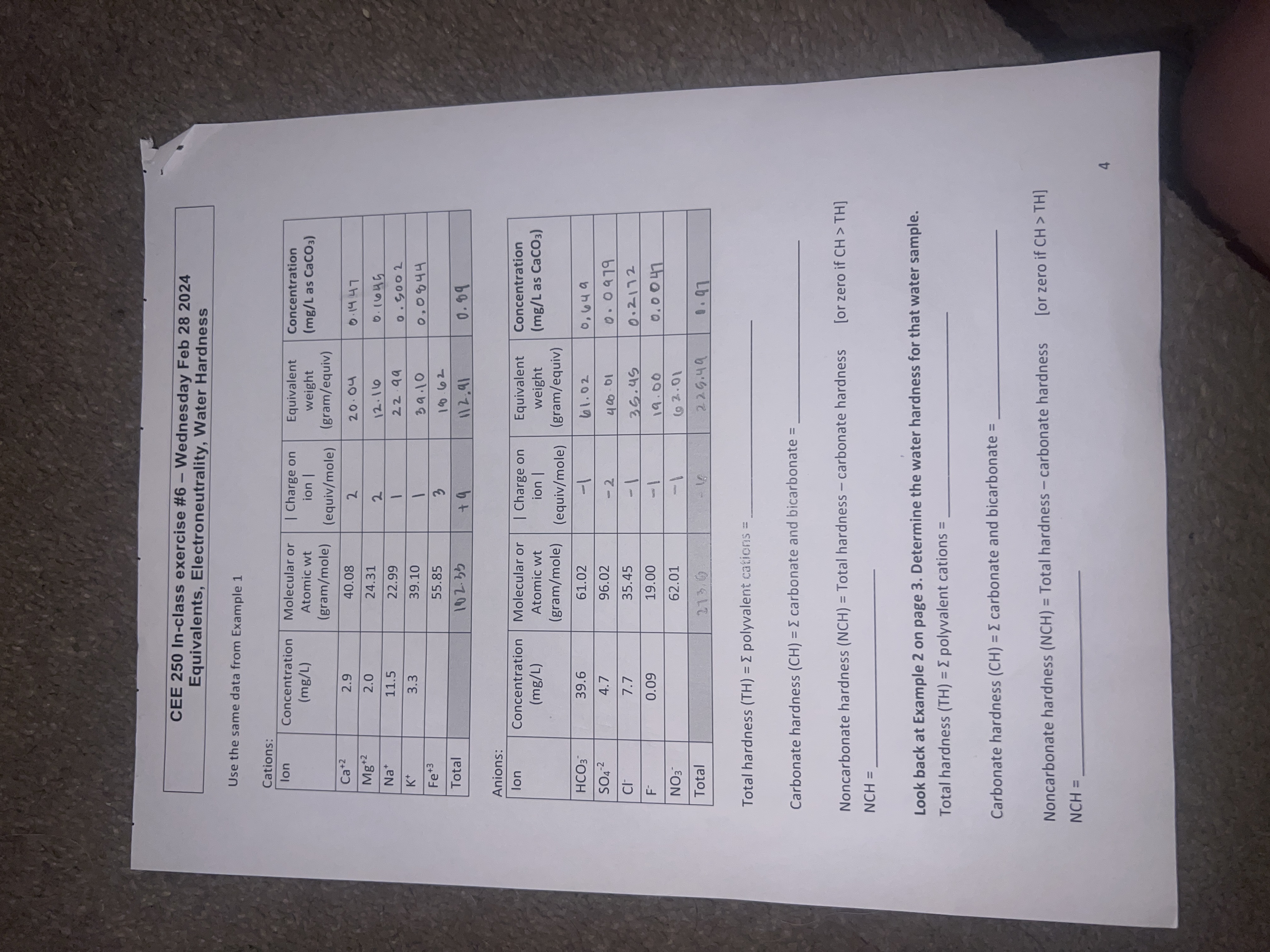 CEE 2 5 0 In - class exercise # 6 - Wednesday Feb