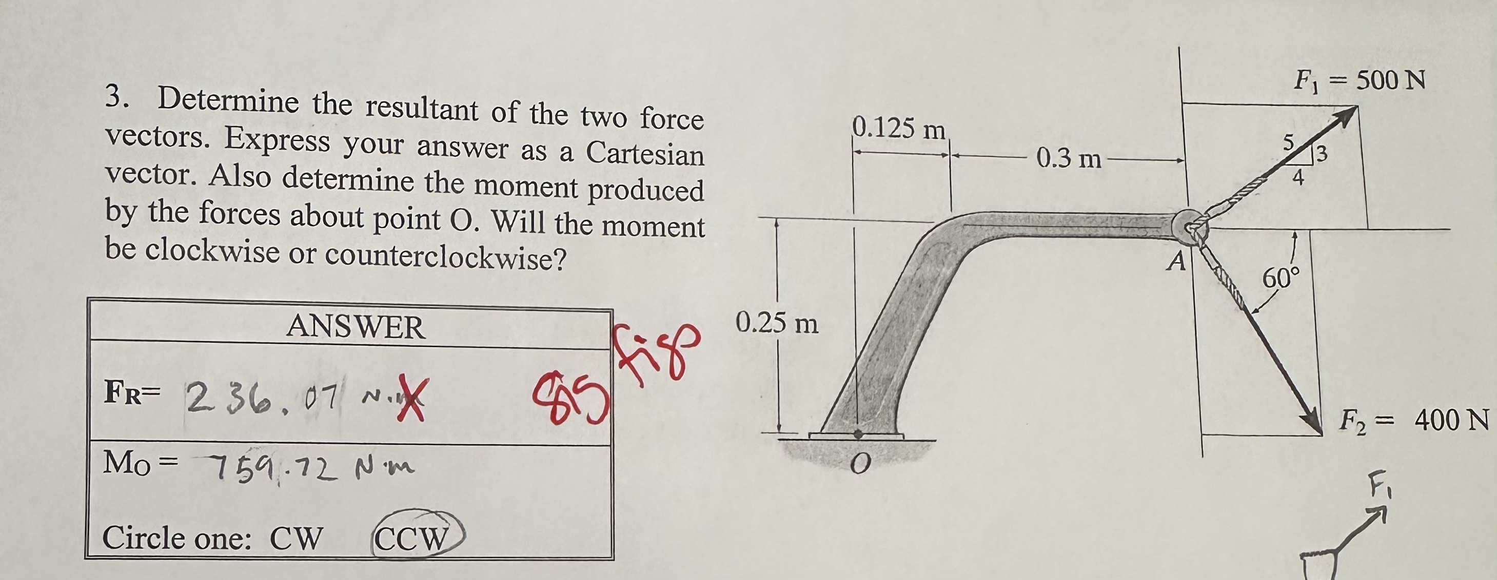 Determine the resultant of the two force vectors.