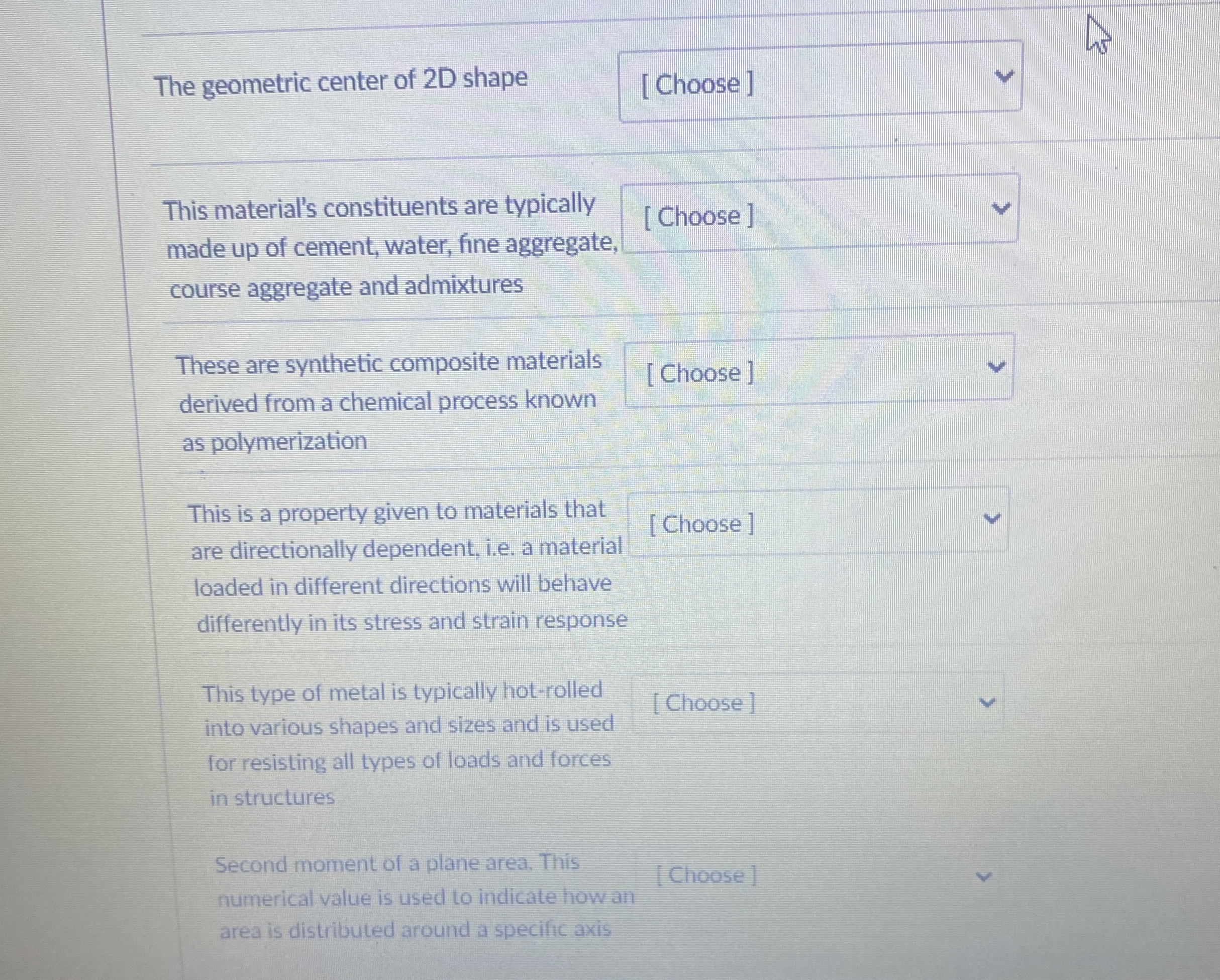 The geometric center of 2 D shape This material's