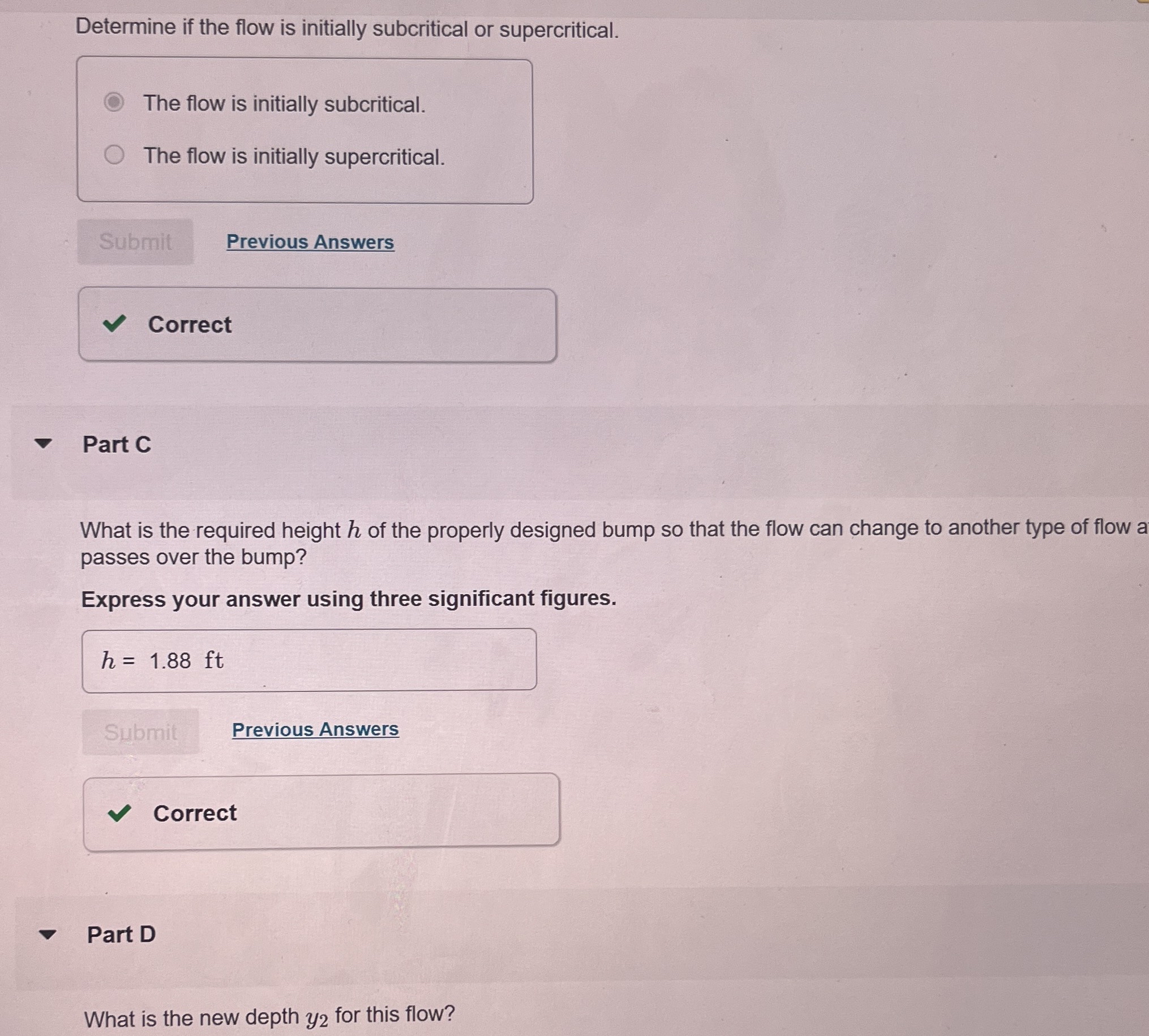 Determine if the flow is initially subcritical or