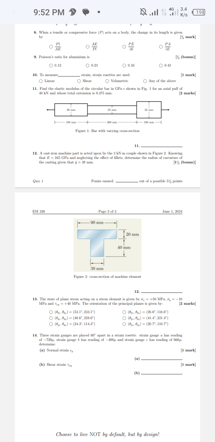 ( b ) Shear strain gamma _ ( xy ) [ 1 mark ] ( b