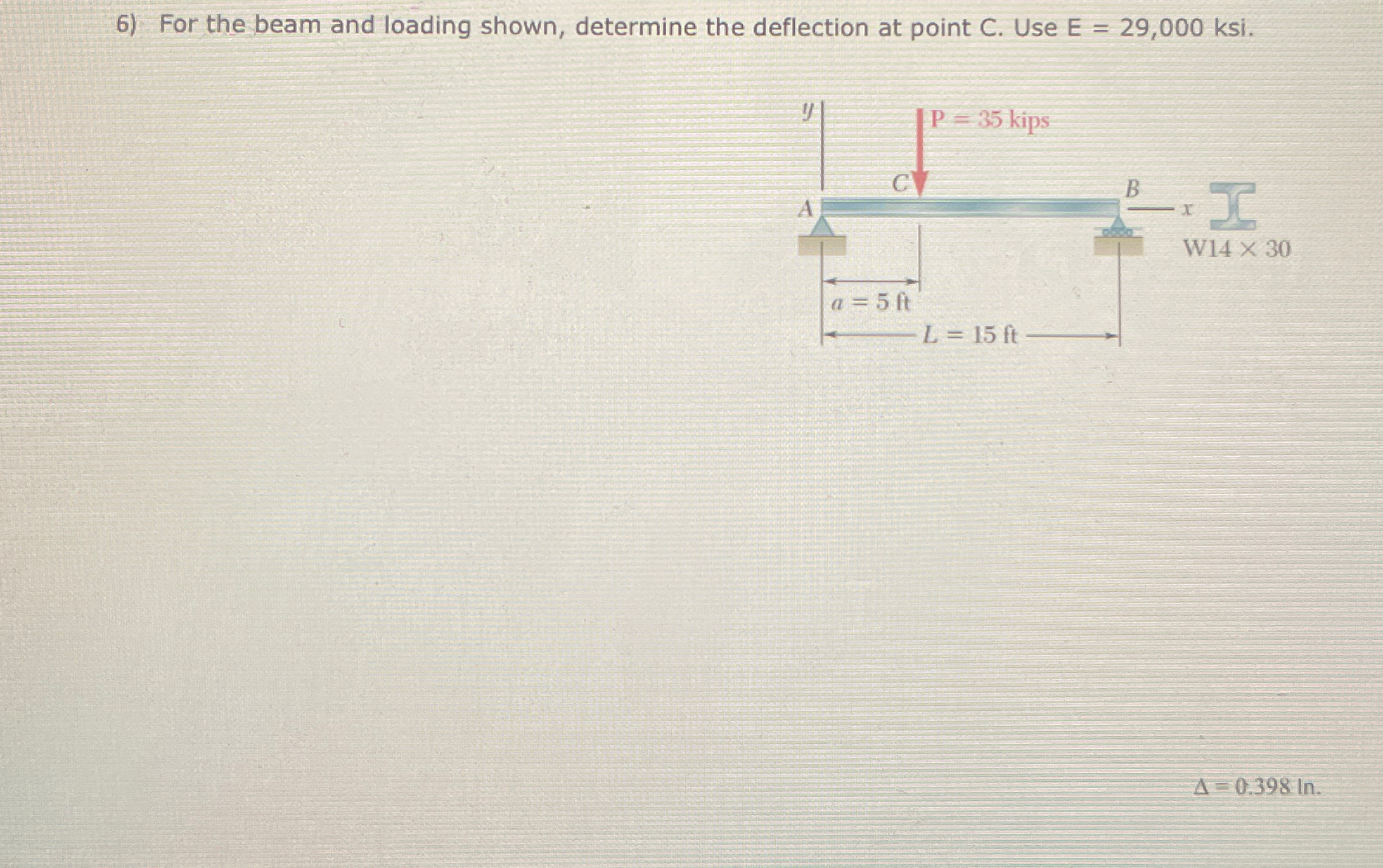 For the beam and loading shown, determine the