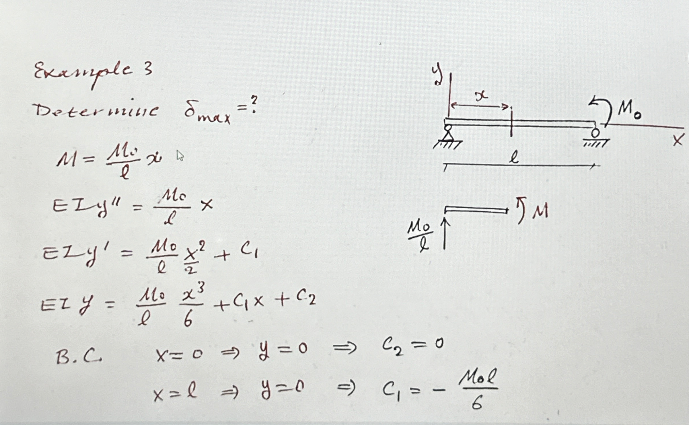 Example 3 Determinc m a x = ? M = M 0 l x E I y '