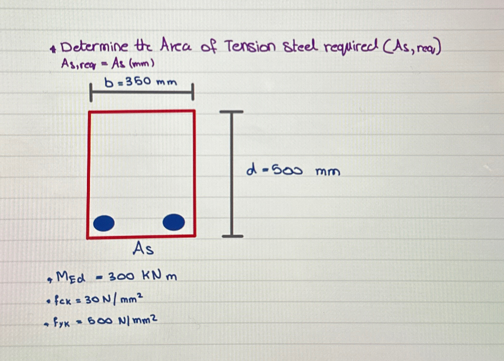 4 Determine the Area of Tension steel required (