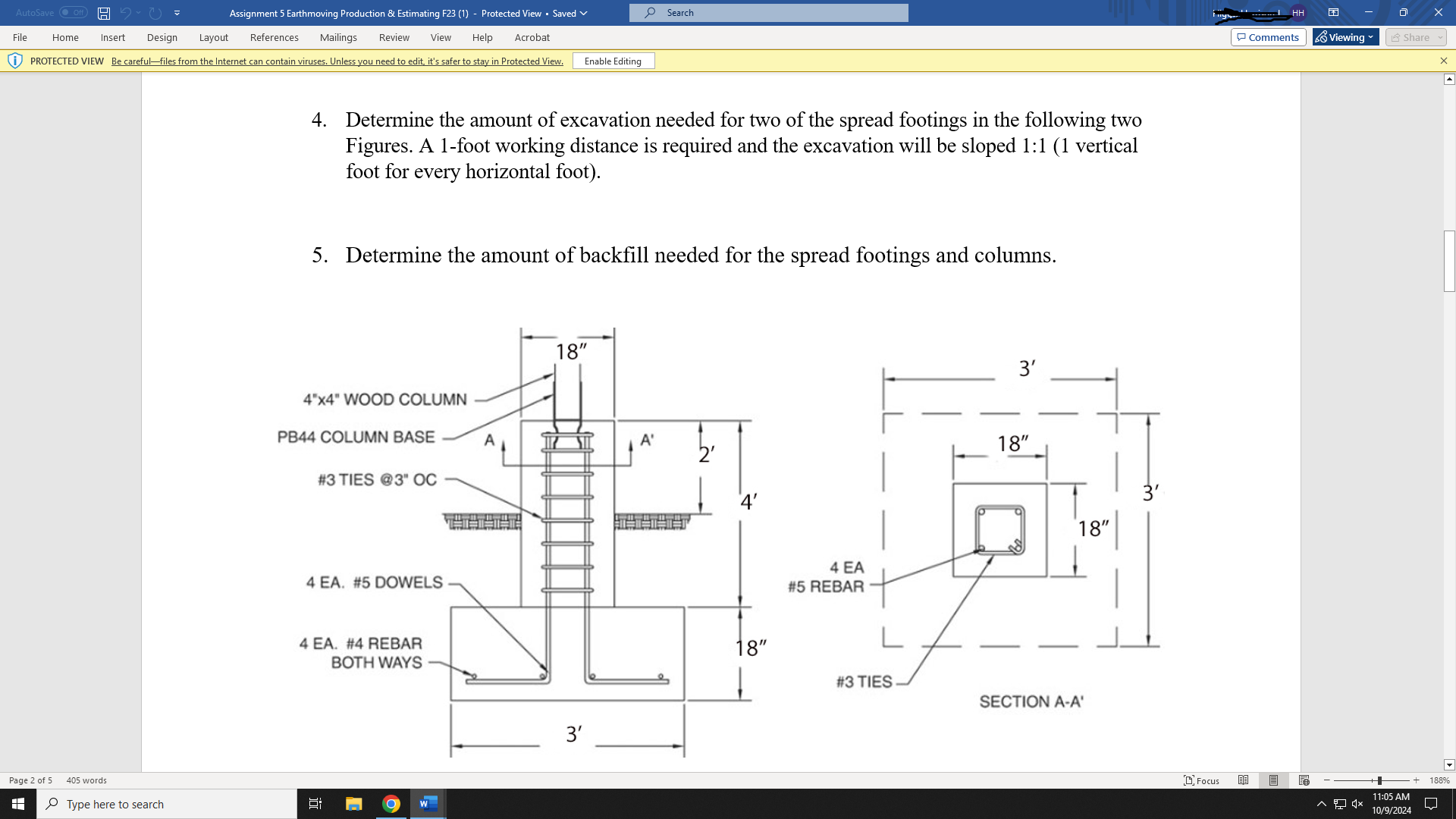 1 . Determine the amount of excavation needed for