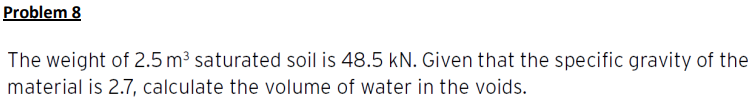 Problem 8 The weight of 2 . 5 m ^ ( 3 ) saturated