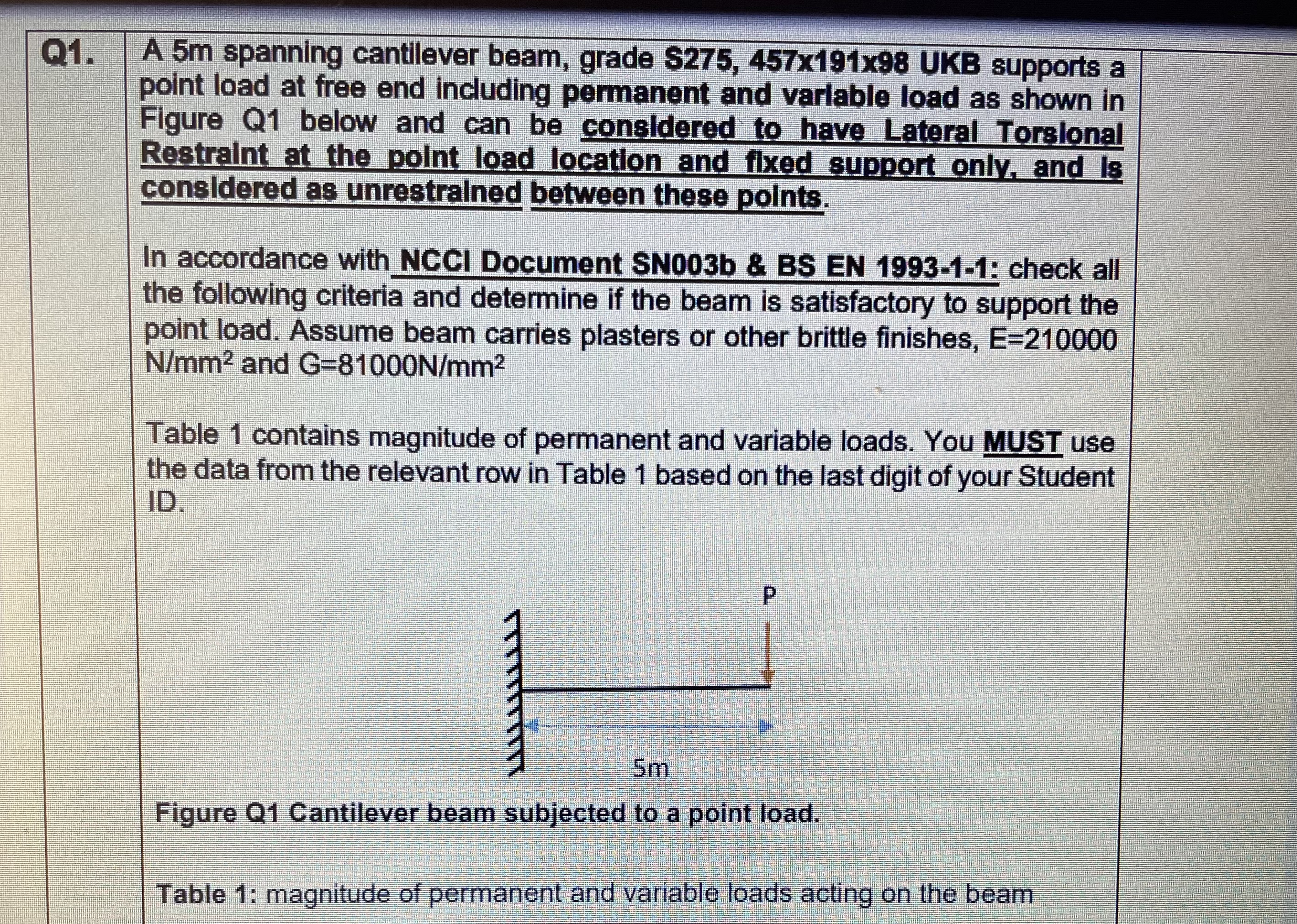 Permanent load PL 1 ( kN ) = 3 0 and Variable