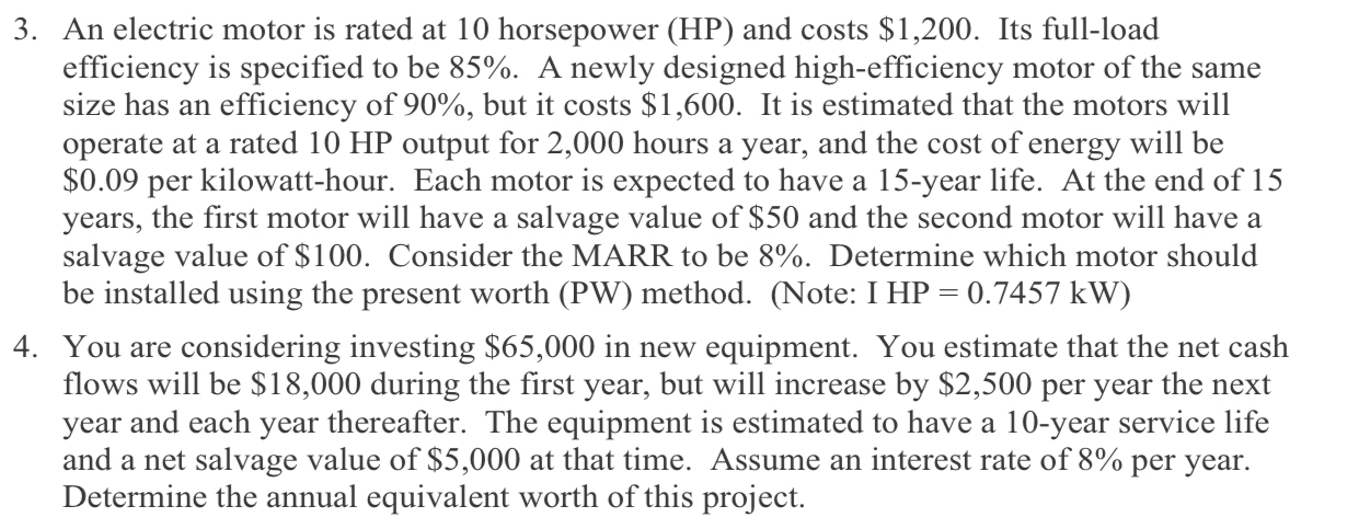 An electric motor is rated at 1 0 horsepower ( HP
