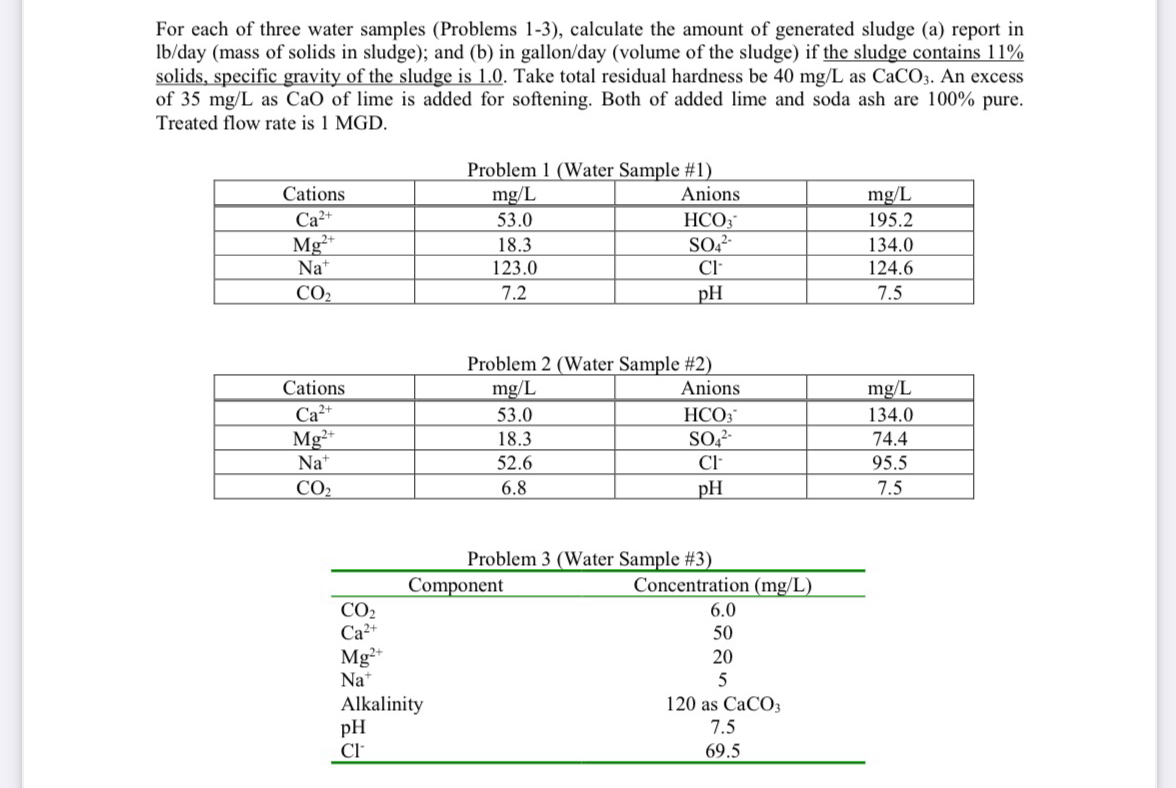 calculate the amount of generated sludge ( a )