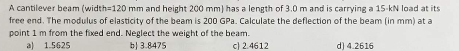 A cantilever beam ( width = 1 2 0 mm and height 2