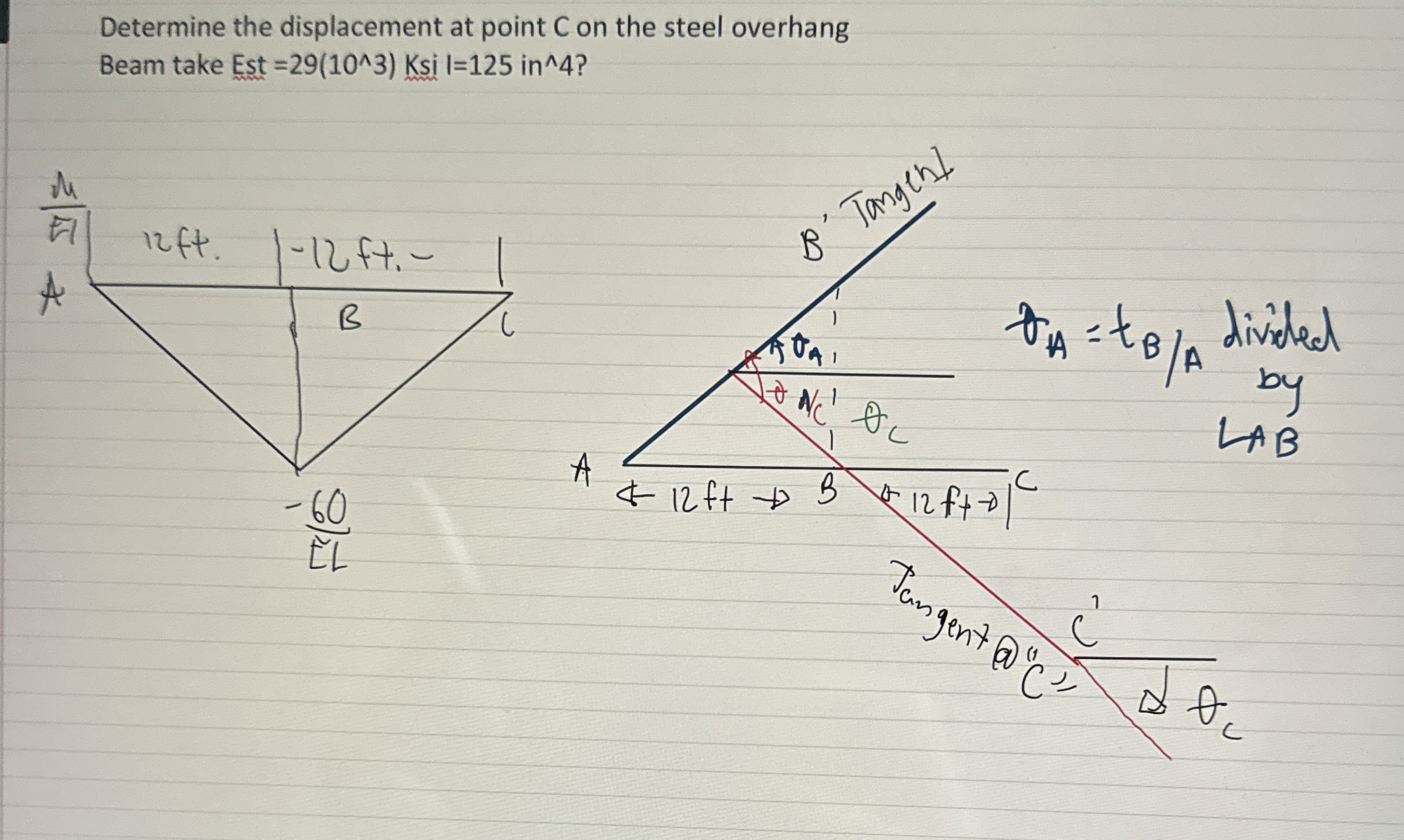 Determine the displacement at point C on the