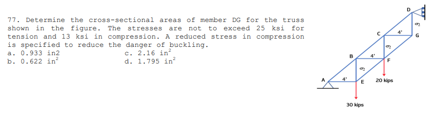 Determine the cross - sectional areas of member