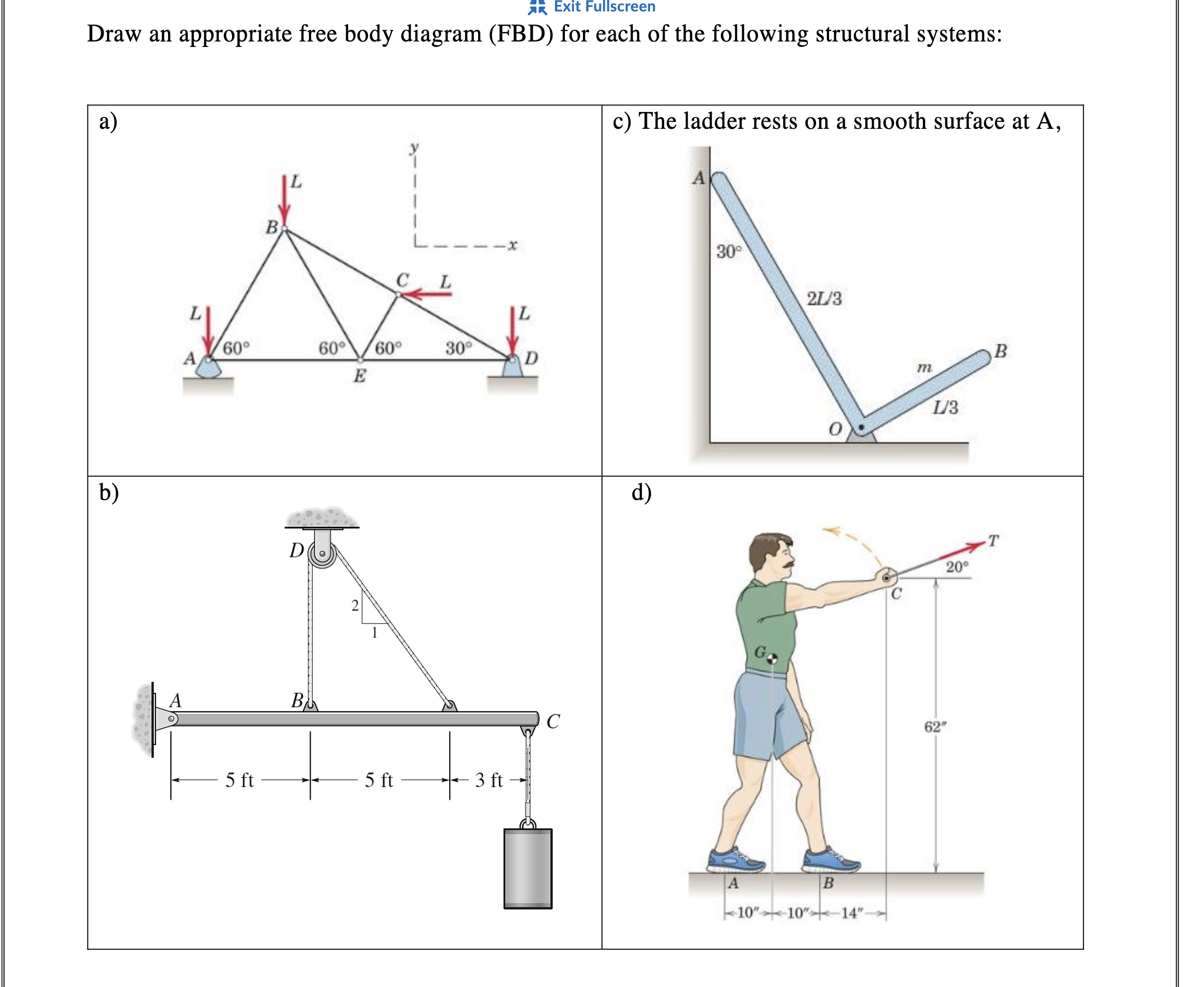 Draw an appropriate free body diagram ( FBD ) for