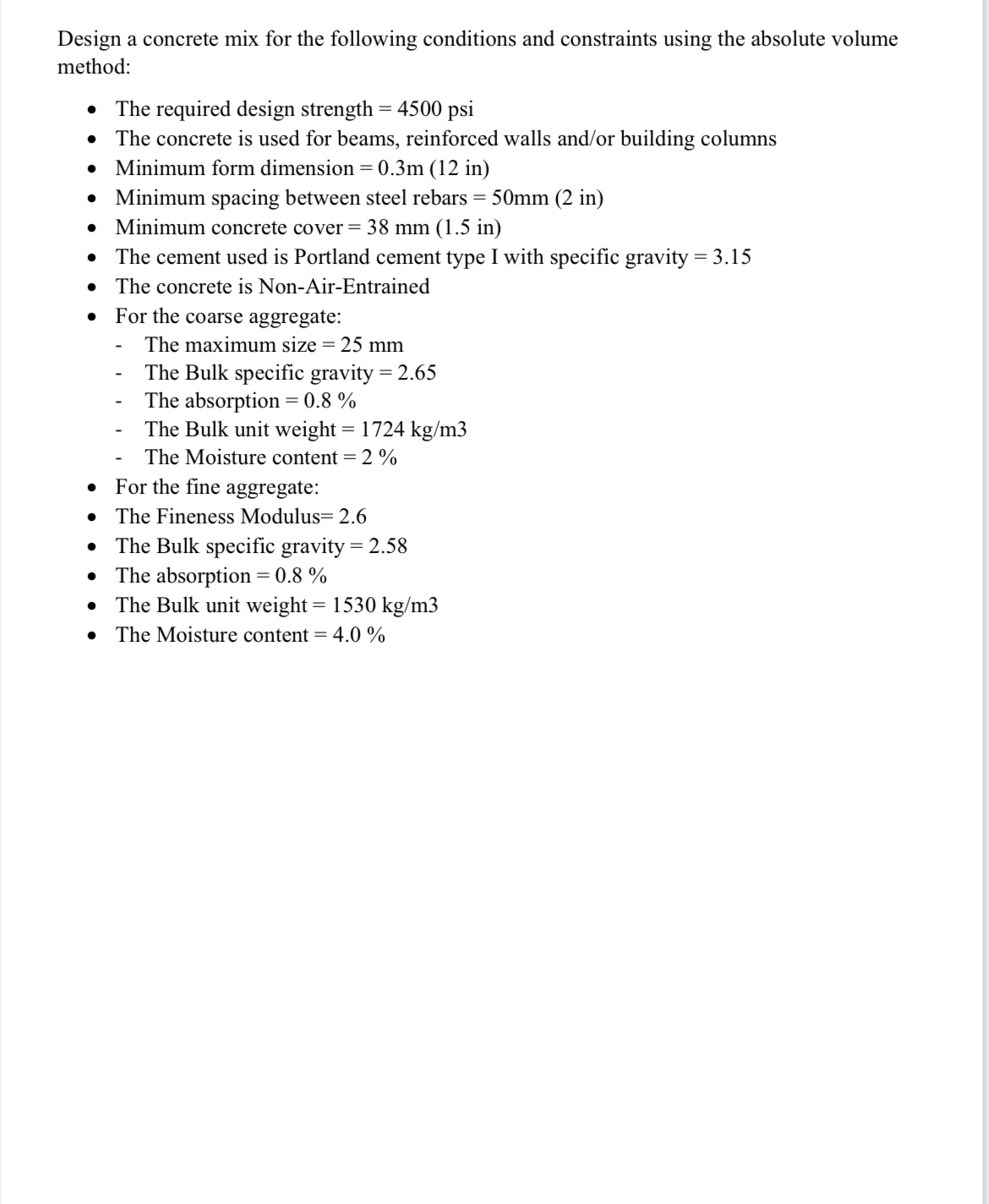 Design a concrete mix for the following